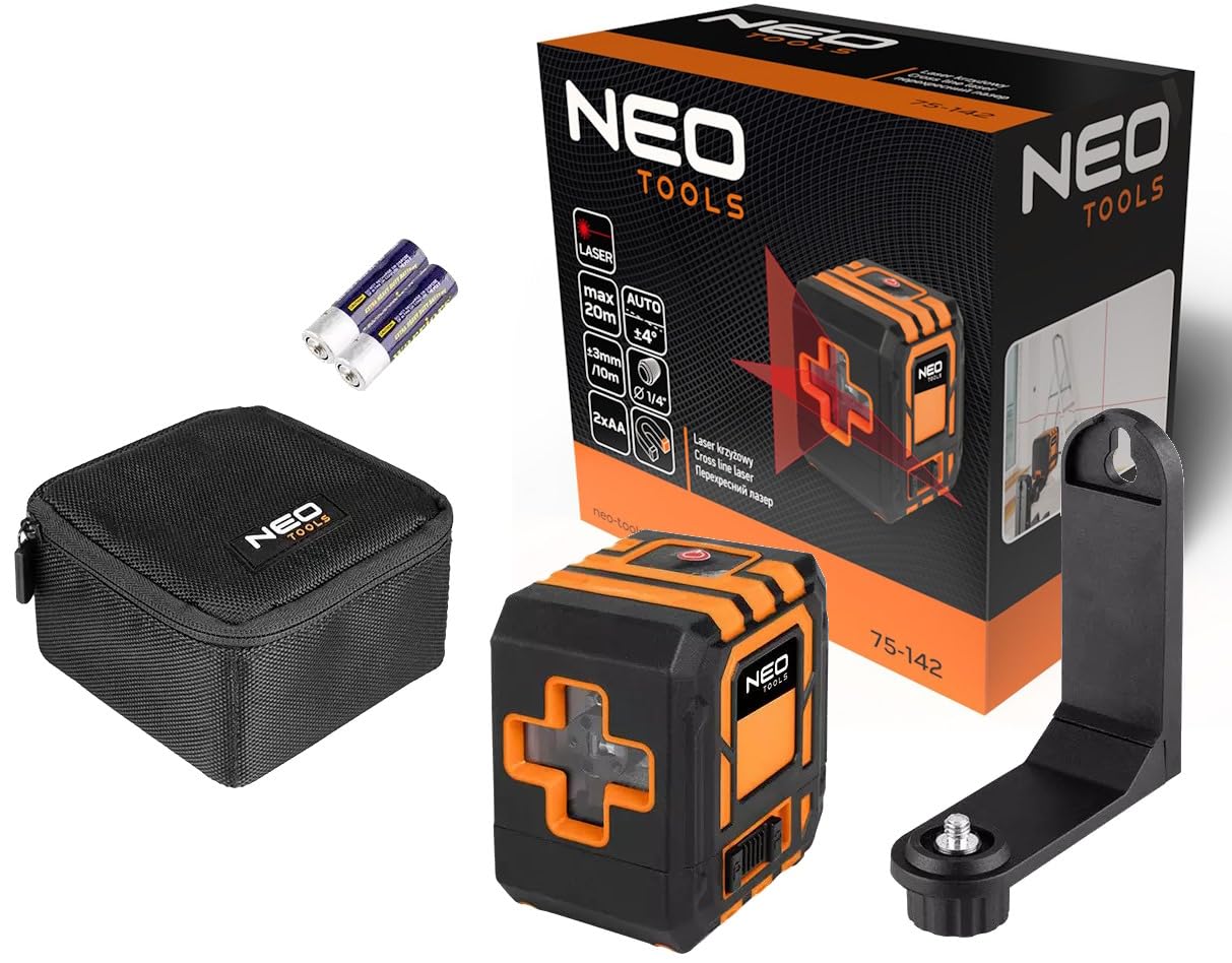 NEO TOOLS Laser a linee incrociate rosse, portata di 20 m, autolivellante, protezione IP54 e supporto magnetico, precisione per costruzione, montaggio e finitura interna