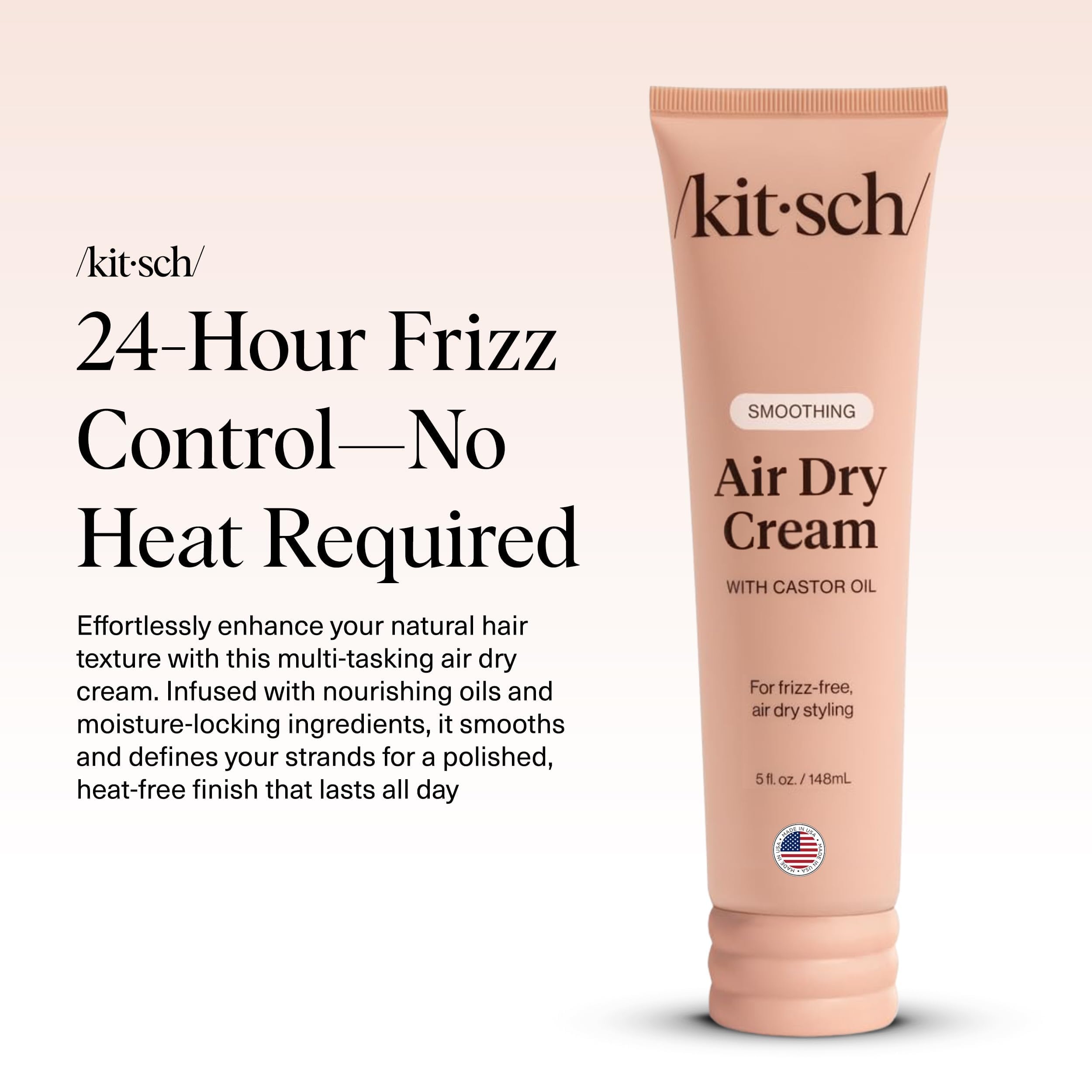 Kitsch Smoothing Air Dry Cream for Hair – Frizz Control Hair Care Product with Castor Oil & Coconut Oil – Weightless Styling Cream - Enhances Natural Texture Appearance | Ideal Gifts for Women – 5 oz