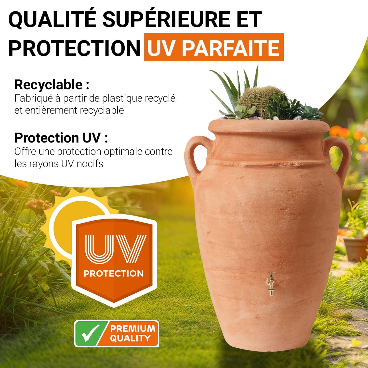 GARANTIA Amphore Antik Recuperateur d Eau de Pluie Kit 250L Terracotta