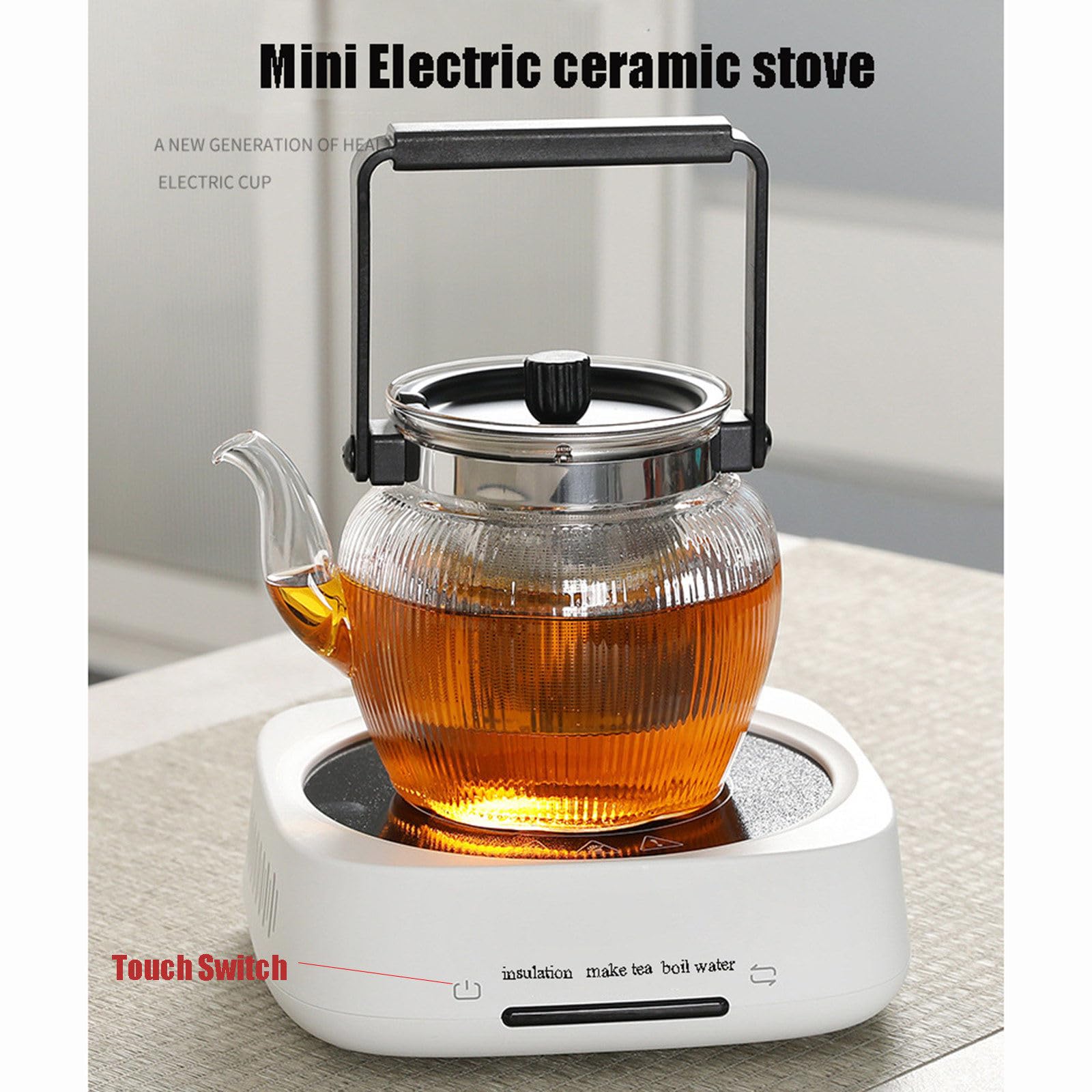 1000W Mini Touch wyciszenie elektryczny piec ceramiczny szklany garnek garnek ceramiczny żelazny garnek uniwersalny wrząca woda ekspres do herbaty gospodarstwa domowego 220V,Black