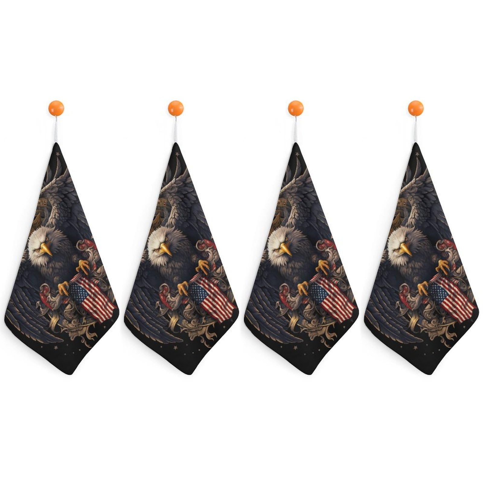 TXFBTRFSA Am-ericans Bald Ea-gles Flag Hand Towels with Hanging Loop Kitchen Towel Handkerchiefs Cleaning Cloths