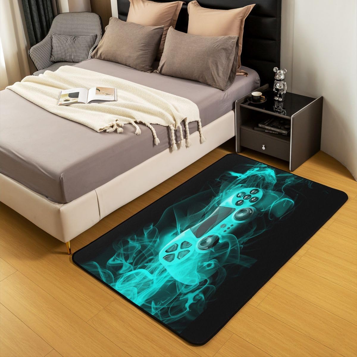 Gamer Soft Rugs for Living Room Bedroom Tower Gaming Video Game Entryway Accent Rug Boys Teal Gamer Controller Floor Indoor