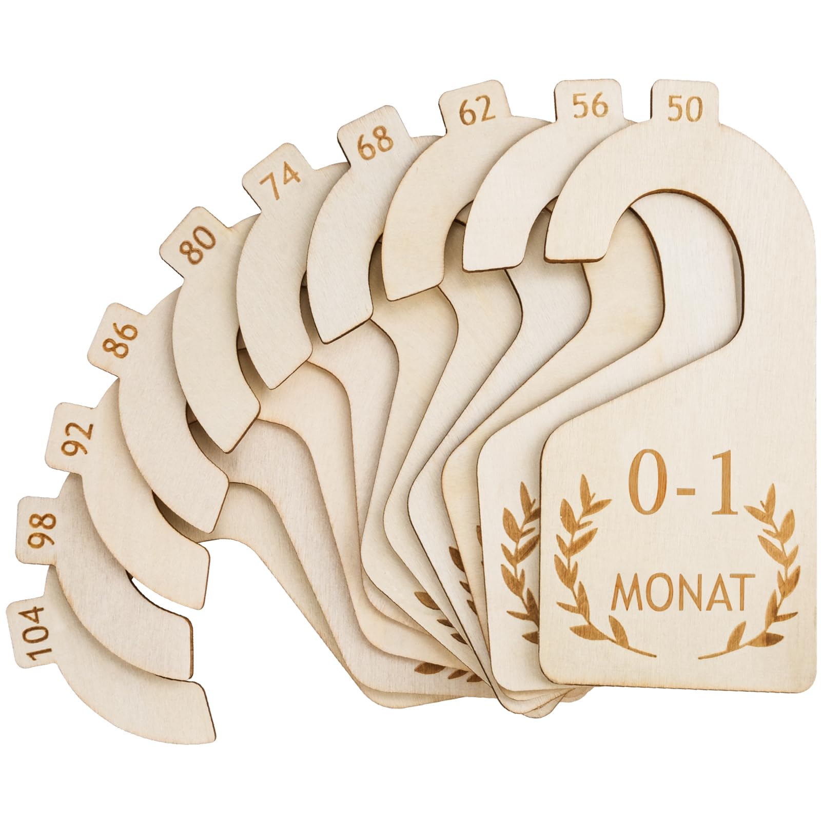 HGRGHH 10 Stück Größentrenner Baby, Babykleidung Trenner aus Holz, Baby Kleiderbügel Beidseitiger Druck, Größen 50 bis 104 Babyschrank Trennwände Von Neugeborenen bis zu 24 Monaten