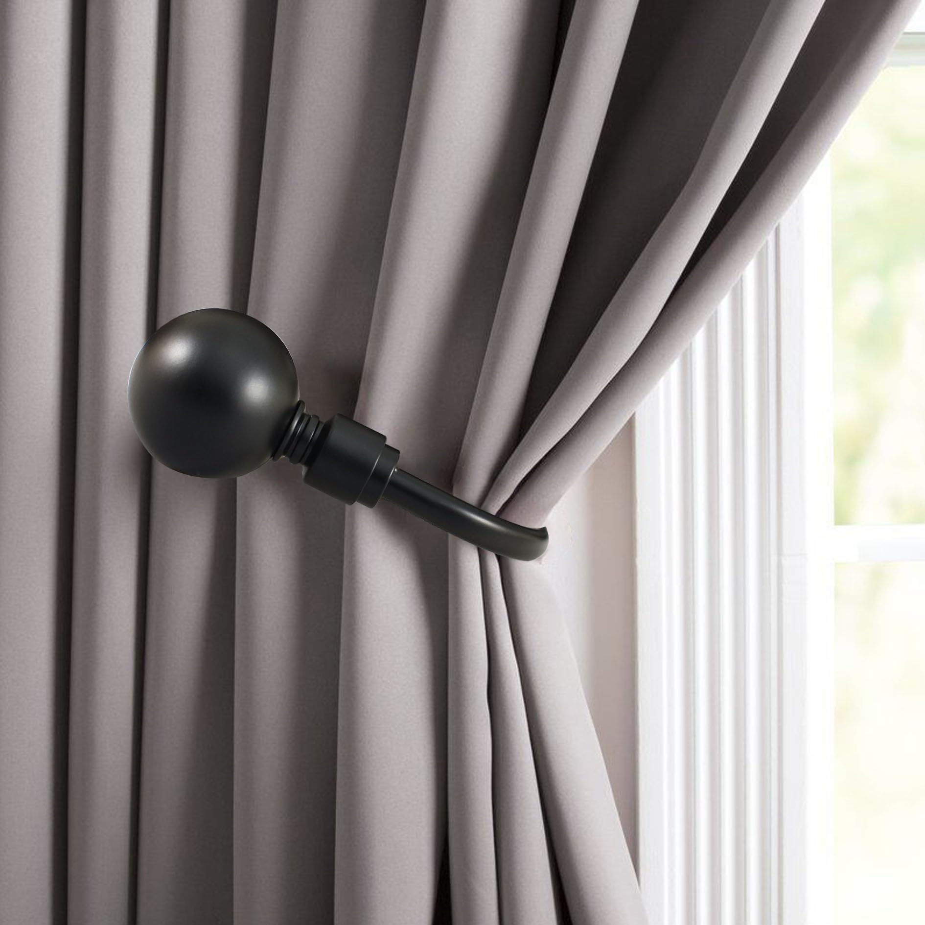 Extendable Curtain Pole Rod With Large Ball Finials, 28mm, 5 Finishes, Antique Copper, Brass, Chrome, Brushed Chrome, Matt Black (Matt Black Holdbacks) — image 1