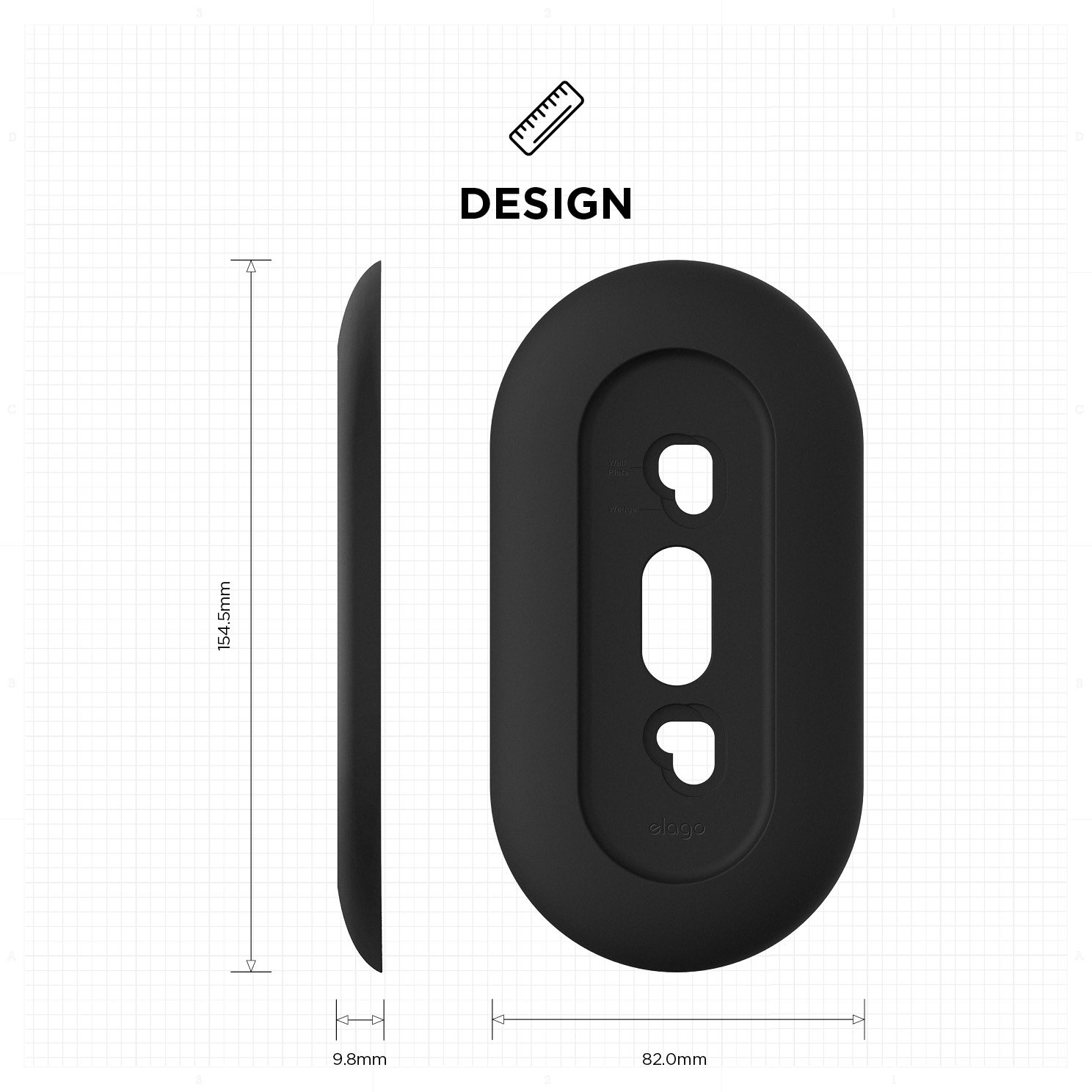 elago Wall Plate Designed for Google Nest Hello Wall Plate (Wired) [Black] - Compatible with Google Nest Hello Smart WiFi Video Doorbell, Use with Adjustable Wedge [US Patent Registered]