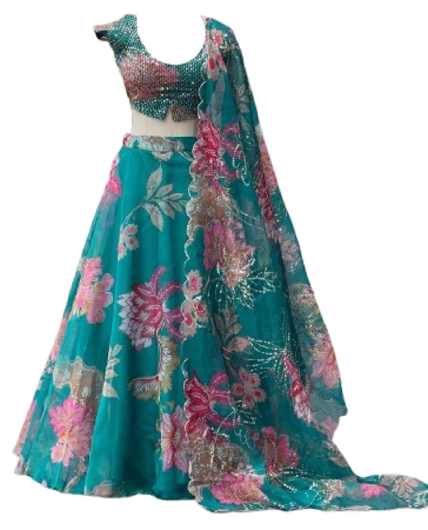 Lehenga Choli For Women And Girls Style Designer Corset Lehenga Set For Women Jimmy Organza Digital Print With Embroidered Blouse Dupatta Sky-image-40