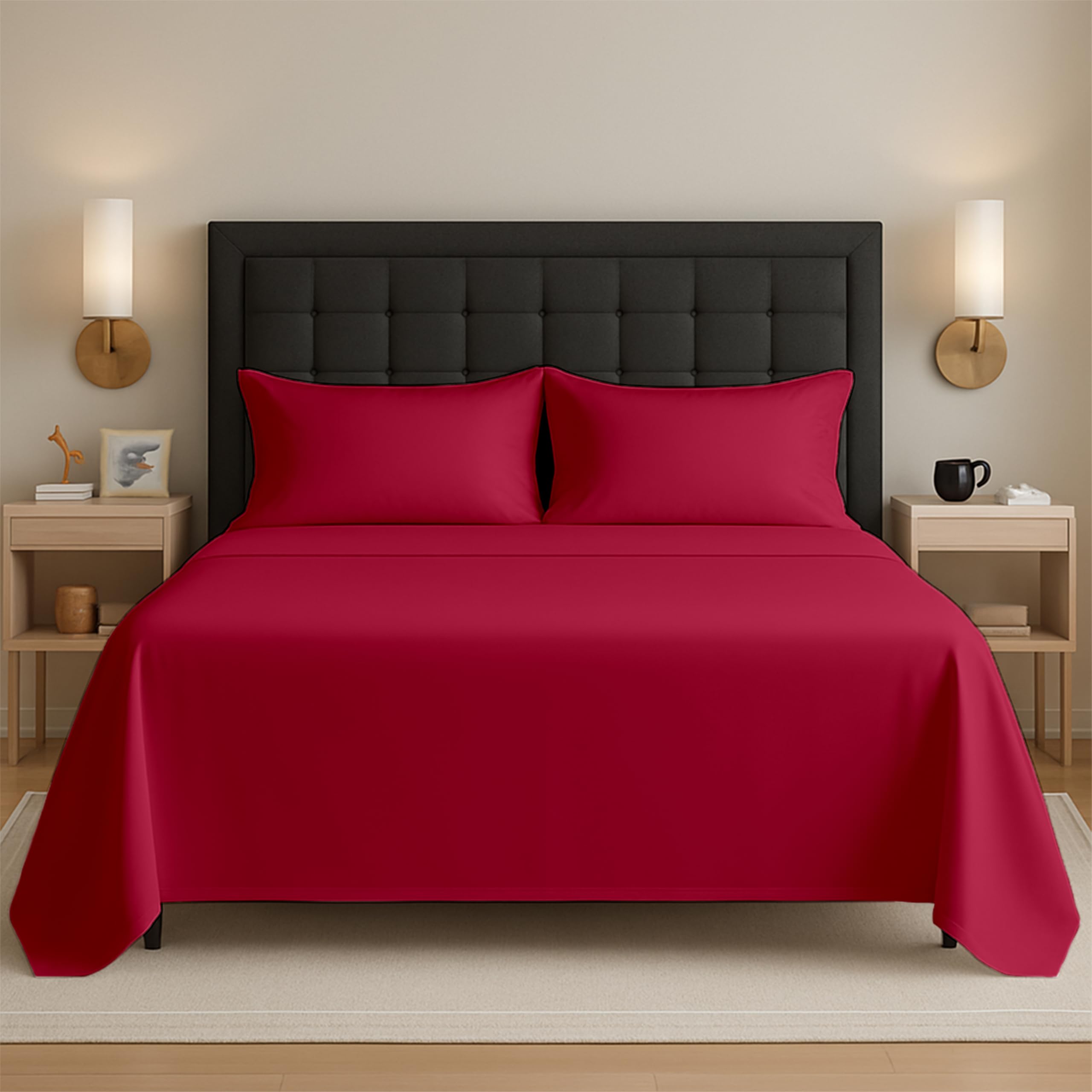 Egypto Easy Care Super King Flat Sheet – Breathable & Hypoallergic Flat Sheets – Shrinkage & Fade Resistant Flat Bed Sheet Red — image 1
