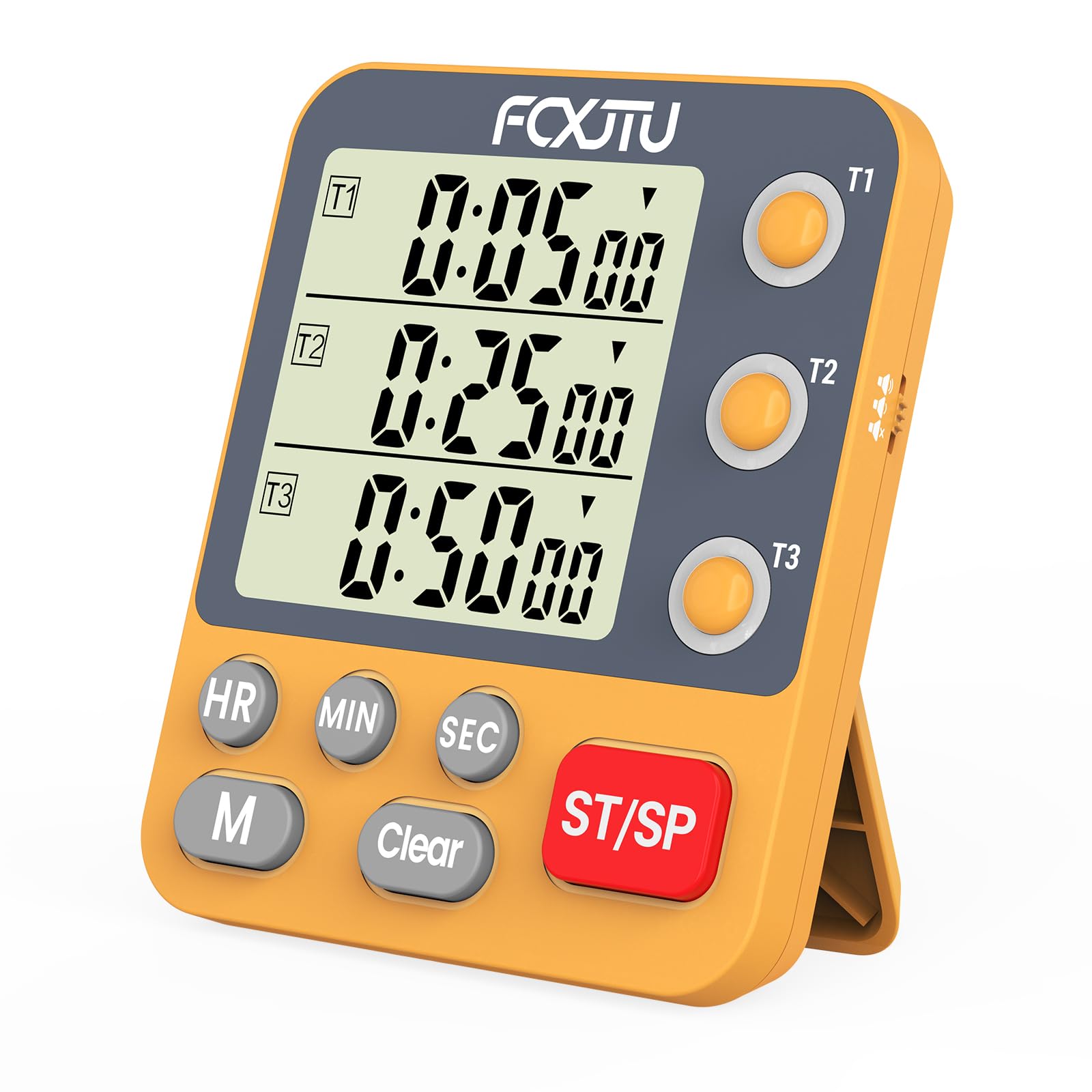 FCXJTU Digital Triple Kitchen Timer, 3 Channels Count UP/Down Memory Timer, Large Display, Loud Volume Alarm, Flashing Light, Magnetic Back, Stand, Battery Included (Orange) — image 1