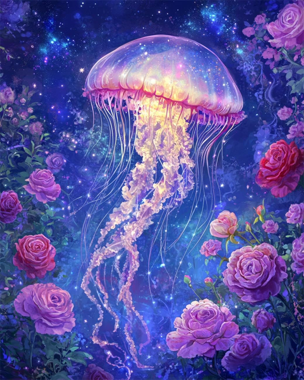 RKFLGEW DIY Embroidery Beads Set Jellyfish and Starry Sky 50x70cm