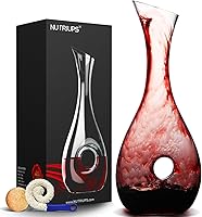NutriUPS Hand Blown Crystal Wine Decanter - Pierced Design Luxury Aerator Carafe with Brush & Stopper