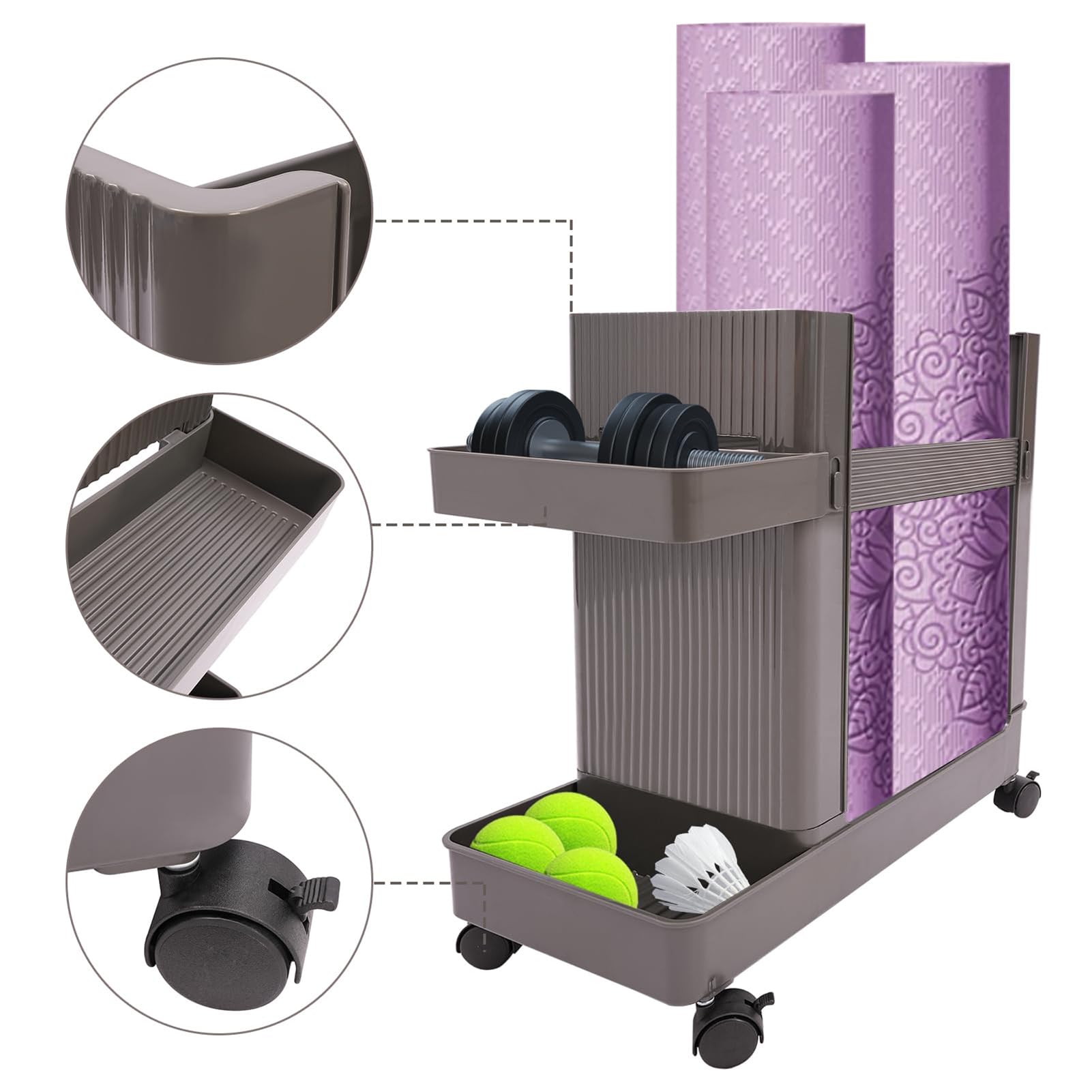 Chariot utilitaire avec roulettes pour rangement d'équipement de gym à domicile et gain de place