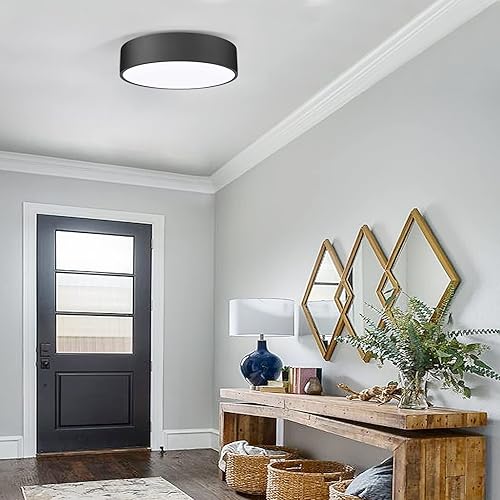 Miniatura 9 de POLITAMP Lámpara de techo LED redonda negra de montaje empotrado, 11.8 pulgadas, 2 luces cerca de las luces de techo, lámpara de techo industrial de