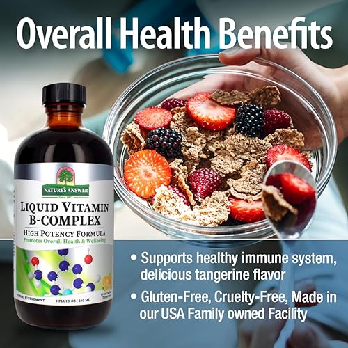 Miniatura 4 de Nature's Answer El complejo líquido de vitamina B apoya los niveles de energía saludables  Promueve la función nerviosa saludable  Sabor a mandarina