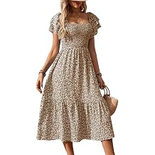 SKAYS Womens Square Neck Floral Dress Puff Sleeve Autumn Casual Ruffle Long Dress