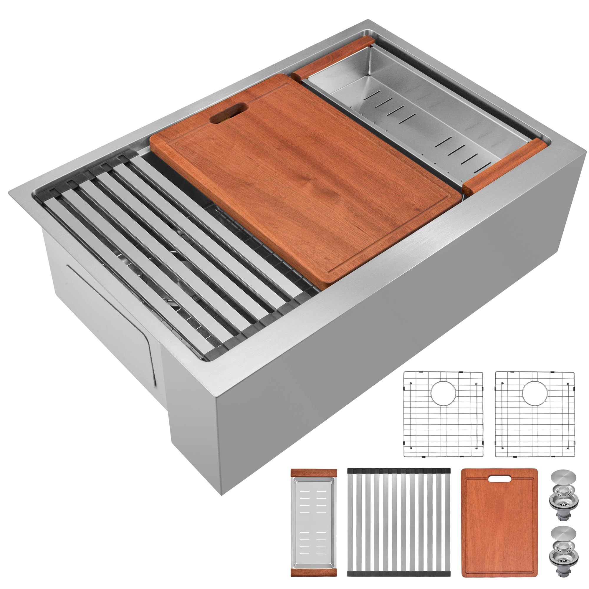 Double Bowl Farmhouse Kitchen Sinks 36 Inch, T304 Stainless Steel Farm Sink