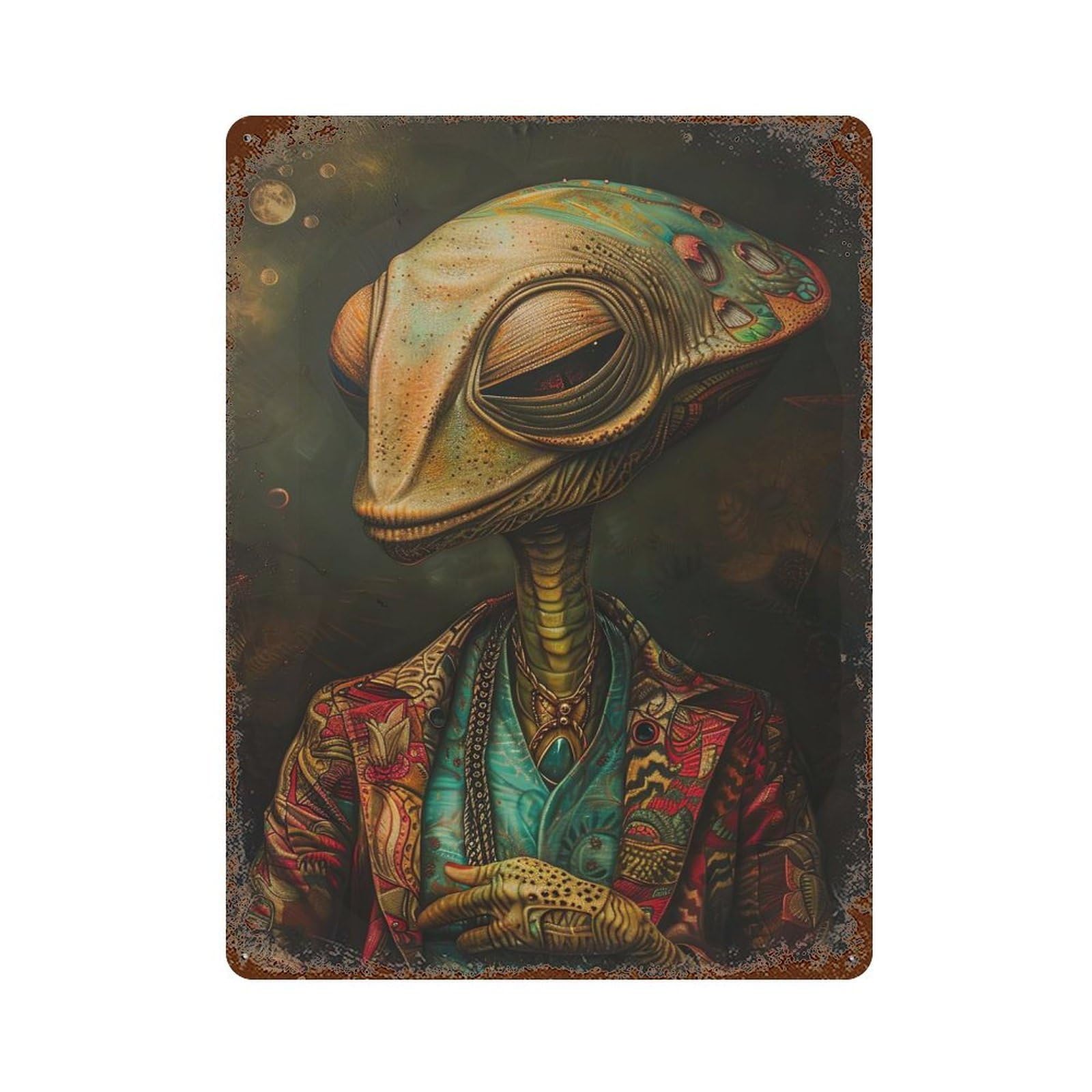 Rust Effect Alien Art LIV Rusty Metal Tin Sign 15.7"x11.8", Old School Wall Decor for Pub, Kitchen And Man Cave Decor