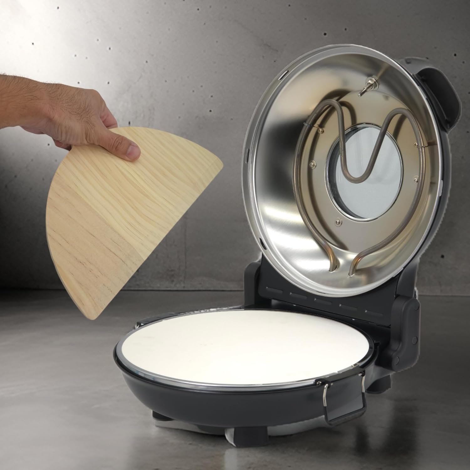 EMB Ironblade Series IBLEP100 Electric Indoor Pizza Oven – Heats Up to 800°F, 12” Stone-Baked Pizza, Adjustable Heat Control, Countertop Design for Perfect Homemade Pizza, Easy Clean, 3-Prong Plug