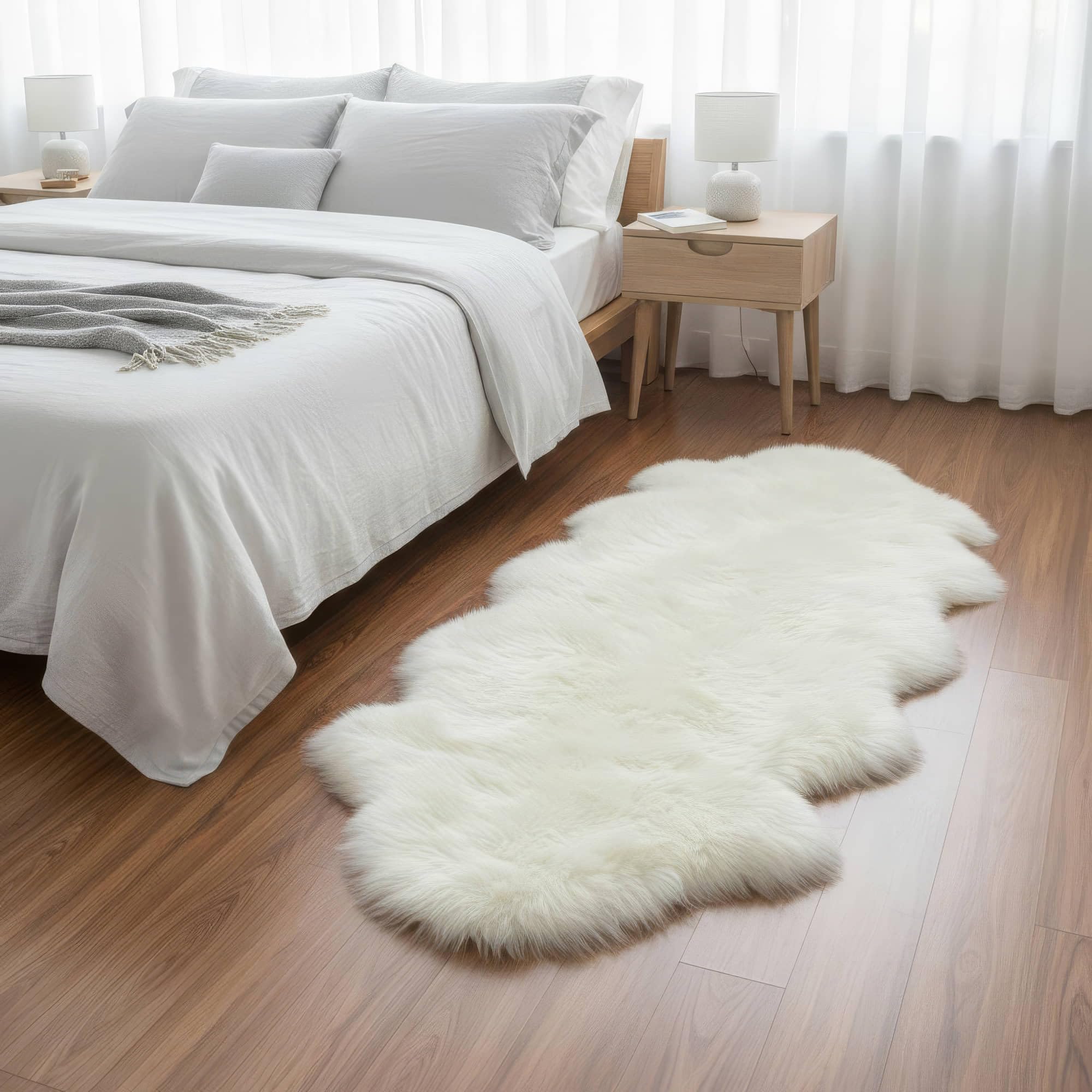 Real Sheepskin Rug 2' x 6' Double Pelt – Natural Genuine Sheep Skin for Bedside/Accent, Soft & Plush - Throw Rugs for Bench/Chair - All Natural Non-Dyed Color
