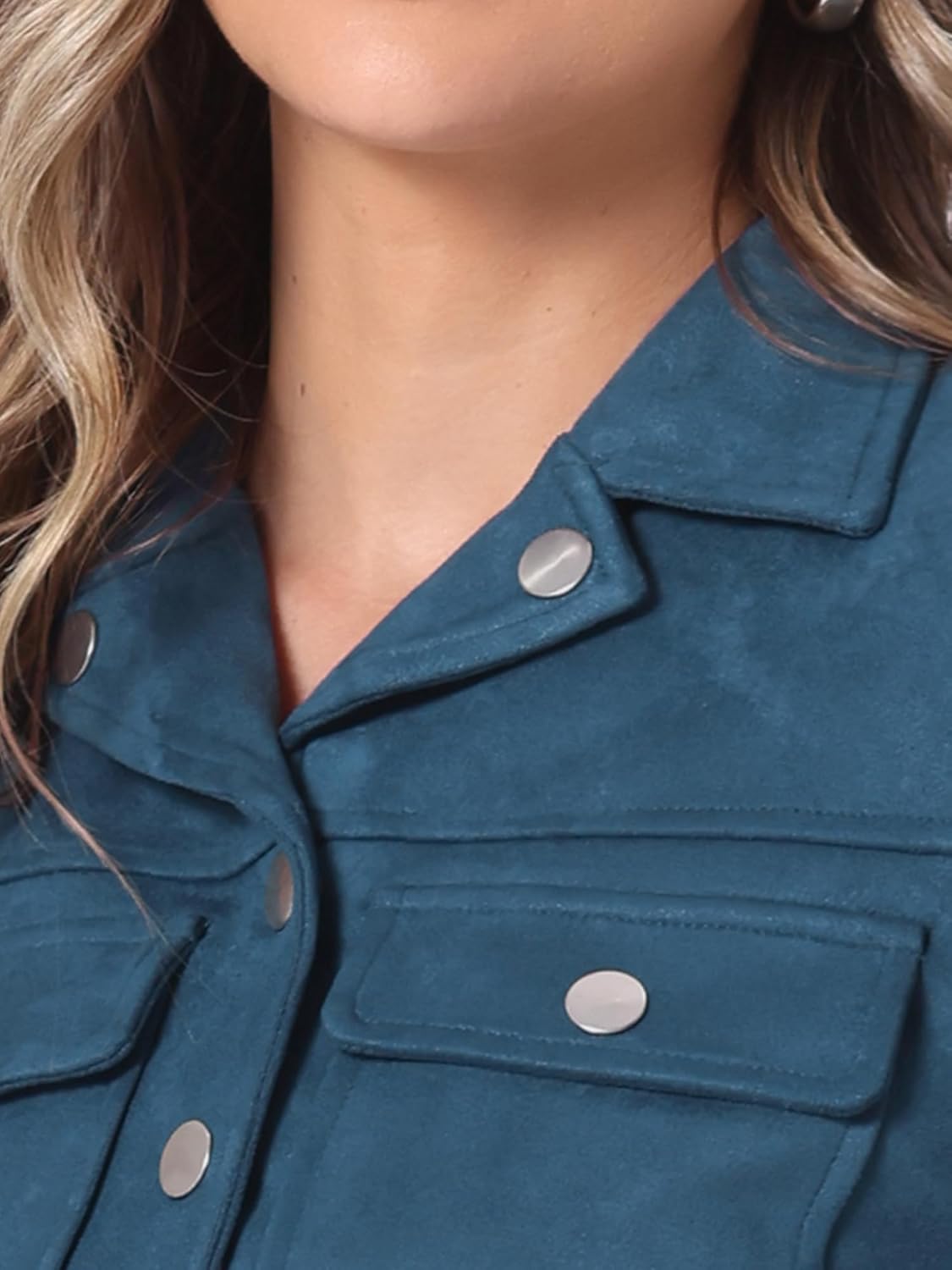 Allegra K Women's Faux Suede Jacket Button Down Collar Pockets Crop Moto Biker Coat - Image 5