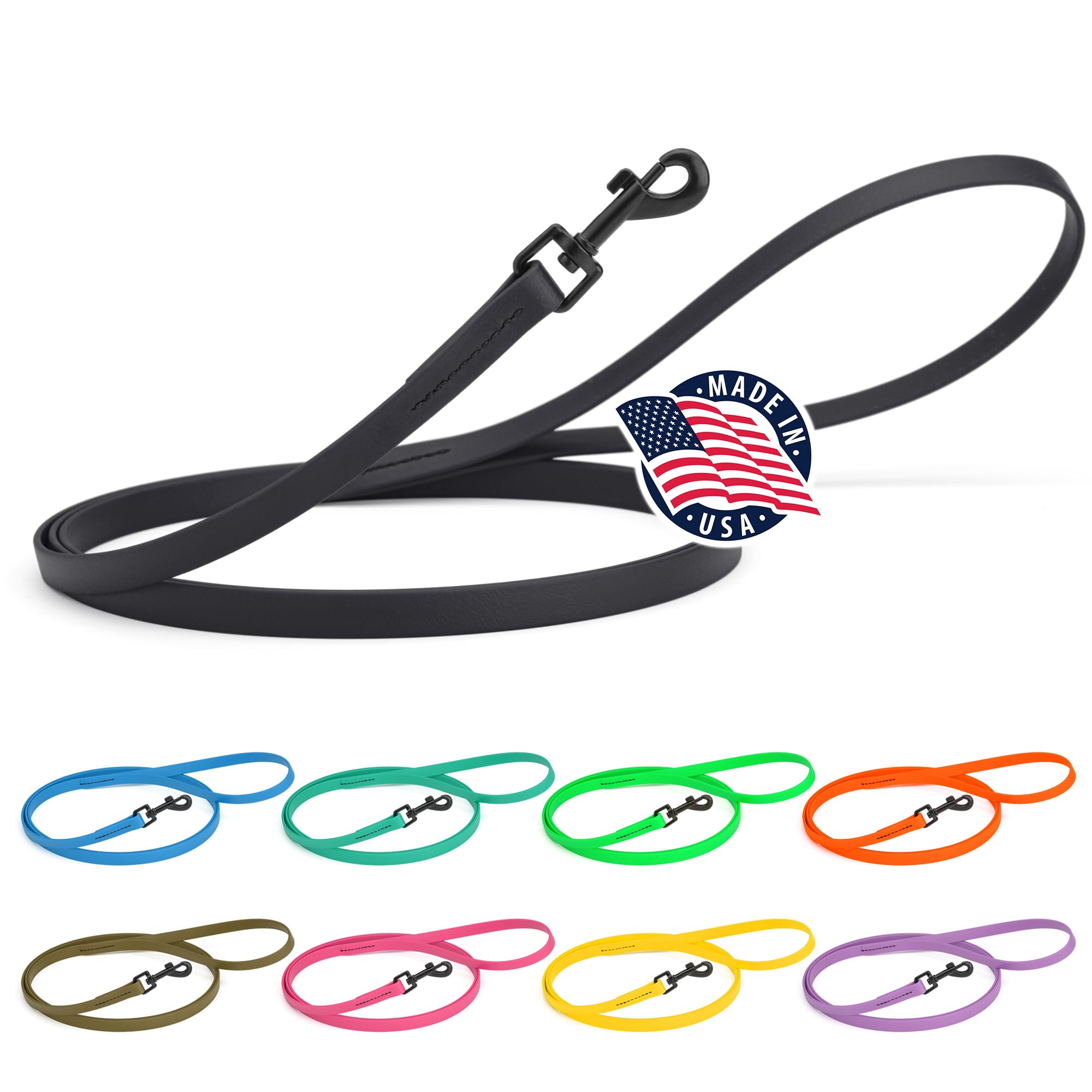 Dogline Biothane Waterproof 4ft Dog Leash Strong Coated Nylon Webbing with Black Hardware Odor-Proof Easy to Clean High Performance for Small or Large