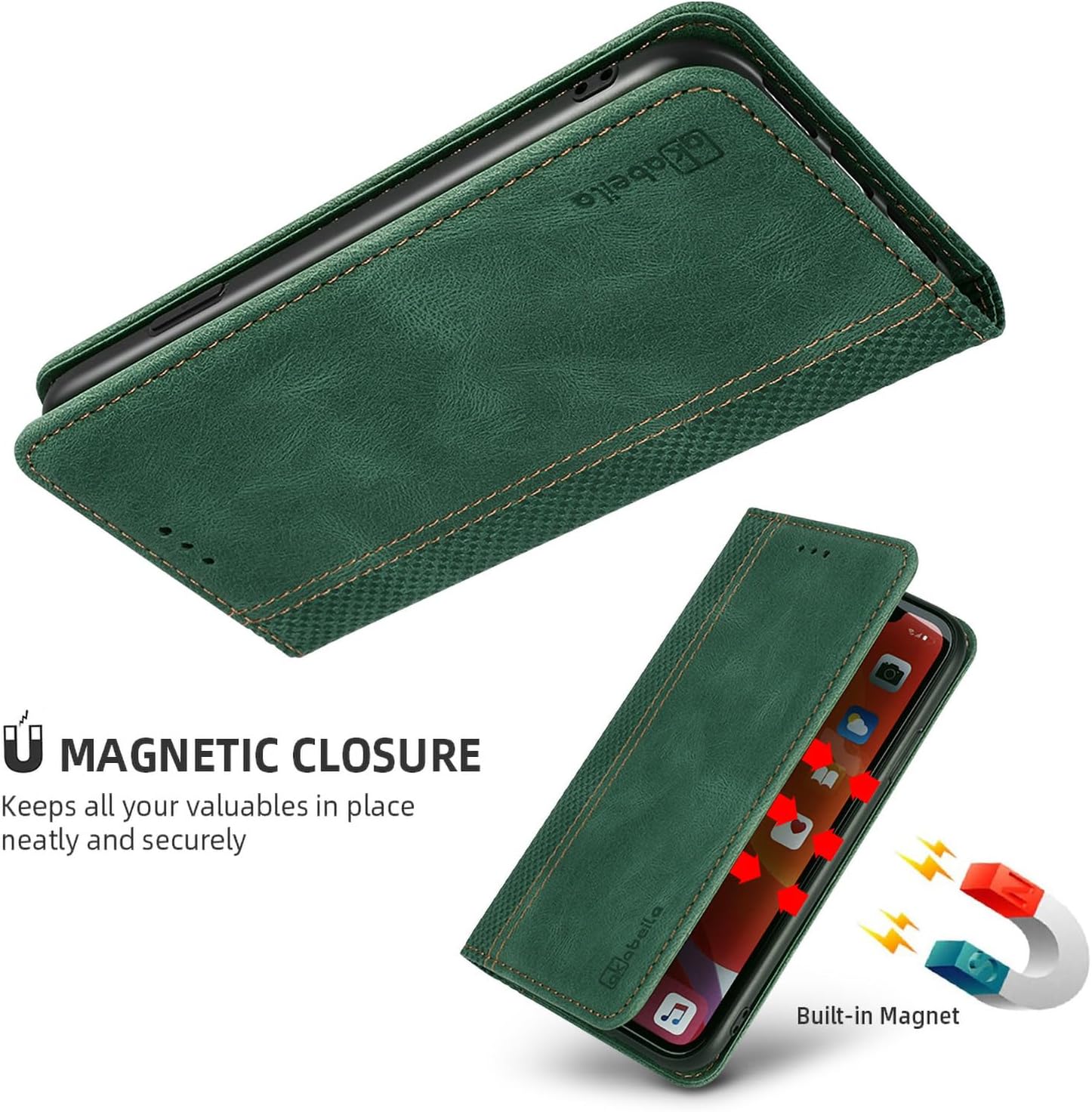 AKABEILA Case for Vivo Y35M Plus 5G/Vivo Y35 Plus 5G Premium PU Leather Flip Wallet Case with Magnetic Closure Kickstand Card Slots Folio Mobile Phone Case Cover Protective Case Green