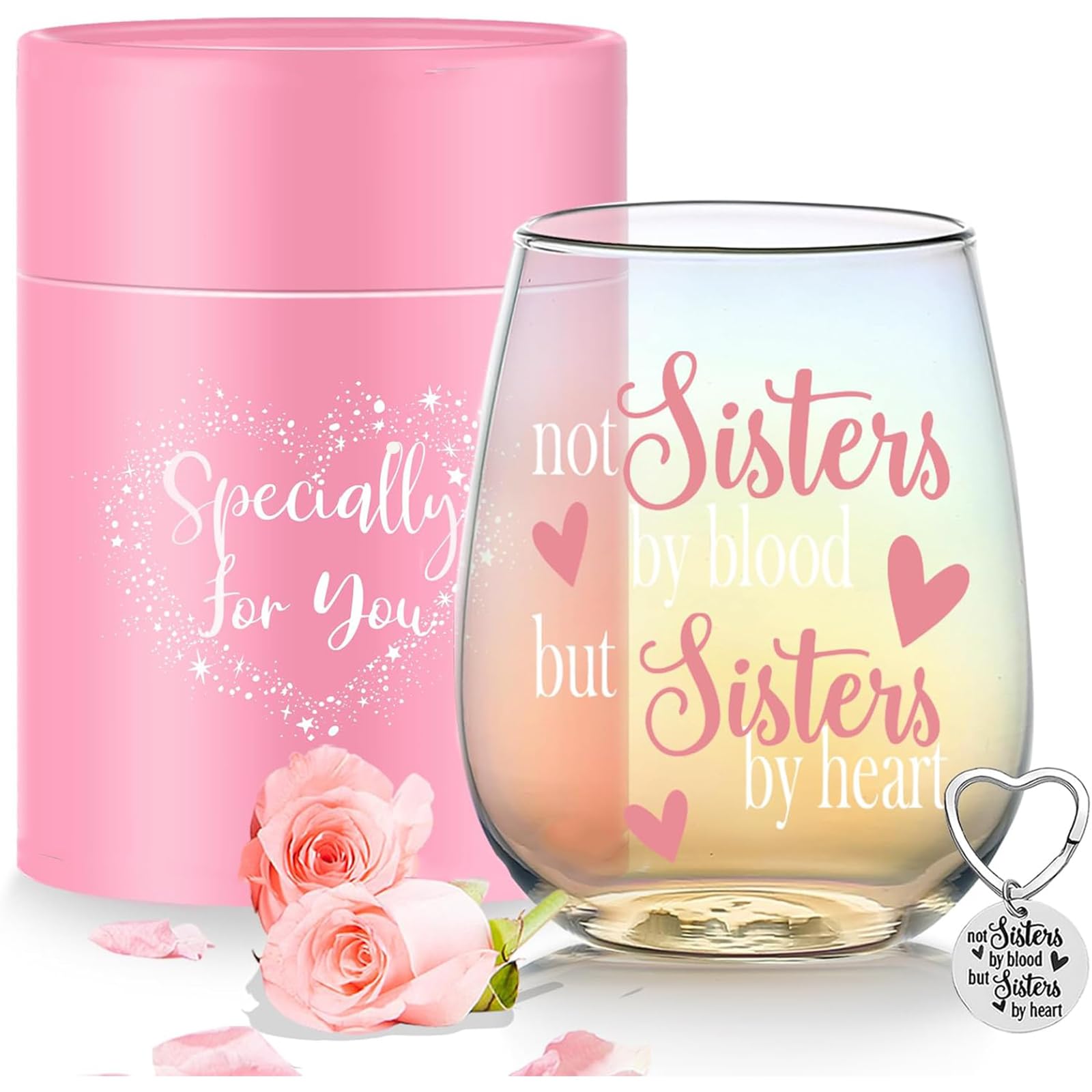 Yalucky Friendship Gifts for Women Personalised Iridescent Stemless Wine Glass Best Friend Bestie Sister Christmas Birthday Gifts for Her Women Gin Glass Special Friend Gift Idea