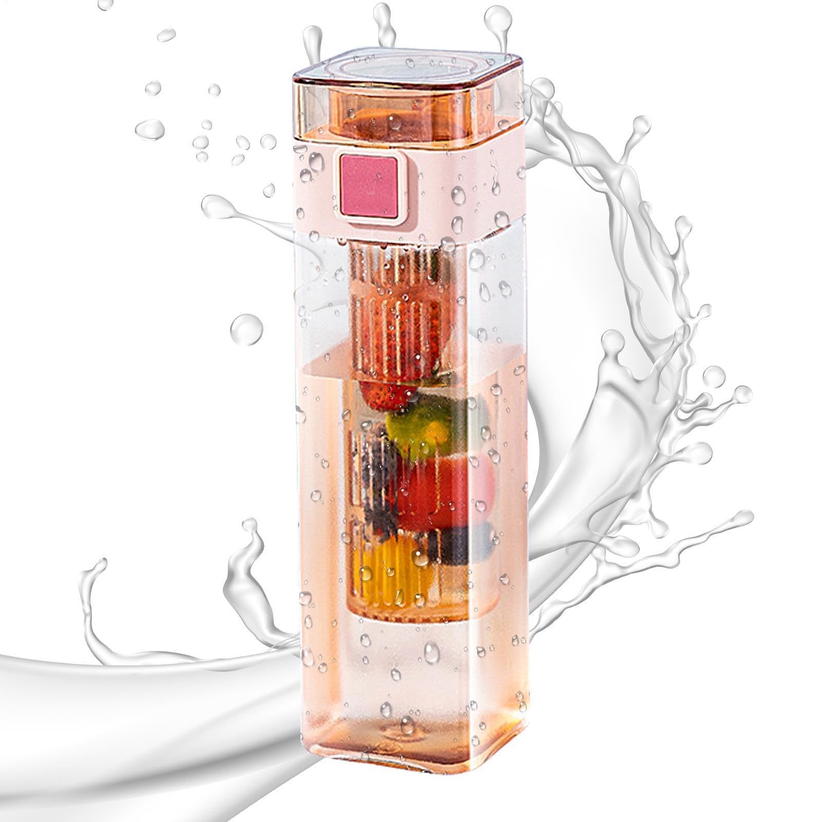 Wasserflasche mit Fruchteinsatz, quadratisches Design mit Infuser-Einsatz, ideal für Sport und Outdoor-Aktivitäten, BPA-frei, 680 ml Fassungsvermögen, perfekt für die Flüssigkeitszufuhr unterwegs