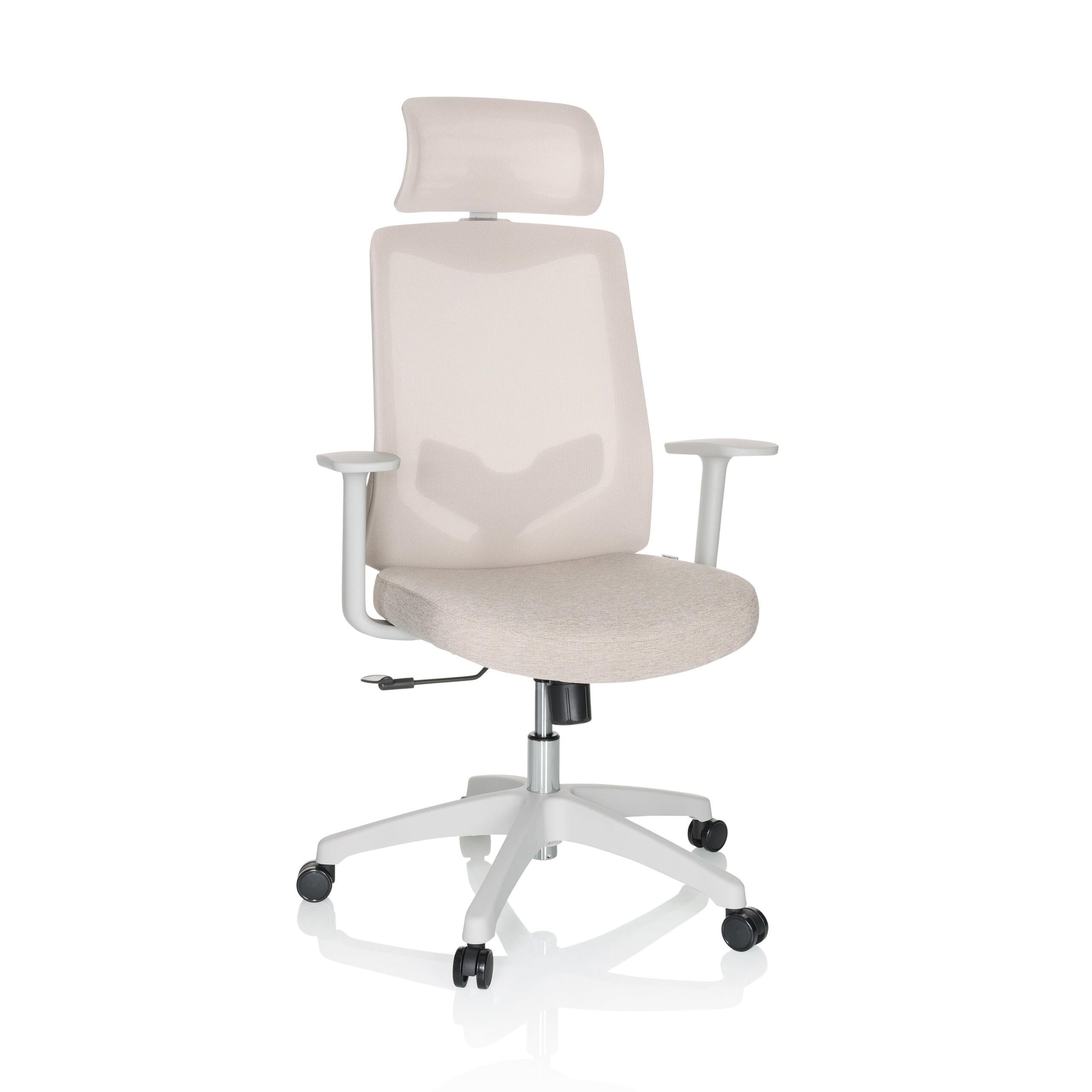hjh OFFICE Silla giratoria MIKEO W Silla de Escritorio con Apoyo Lumbar, reposacabezas Regulable en Altura, Respaldo de Malla, Tela Beige 751011