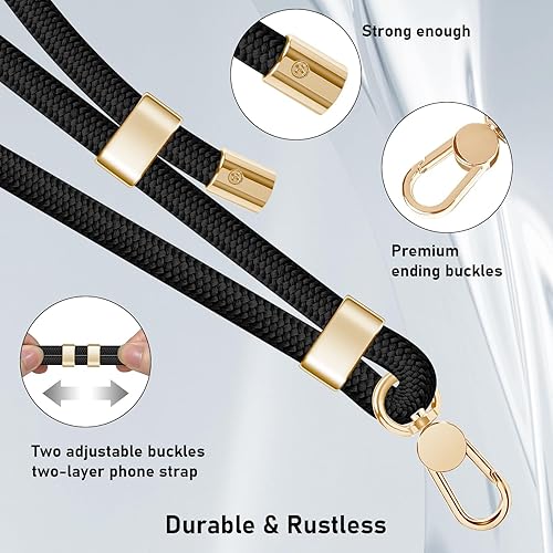 Miniatura 5 de Cordones para teléfono alrededor del cuello, correa cruzada para teléfono celular con hebillas de metal de primera calidad, soporte universal para