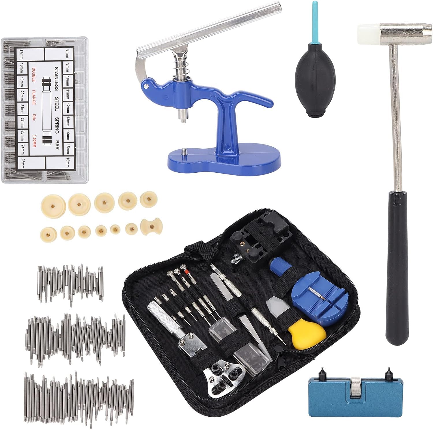KJSHXYG 514Pcs Complete Watch Repairing Kit, Watch Battery Replacement Tool Kit with Carrying Case, Spring Bar Tool Watch Band Link Pin Tool Set Repair