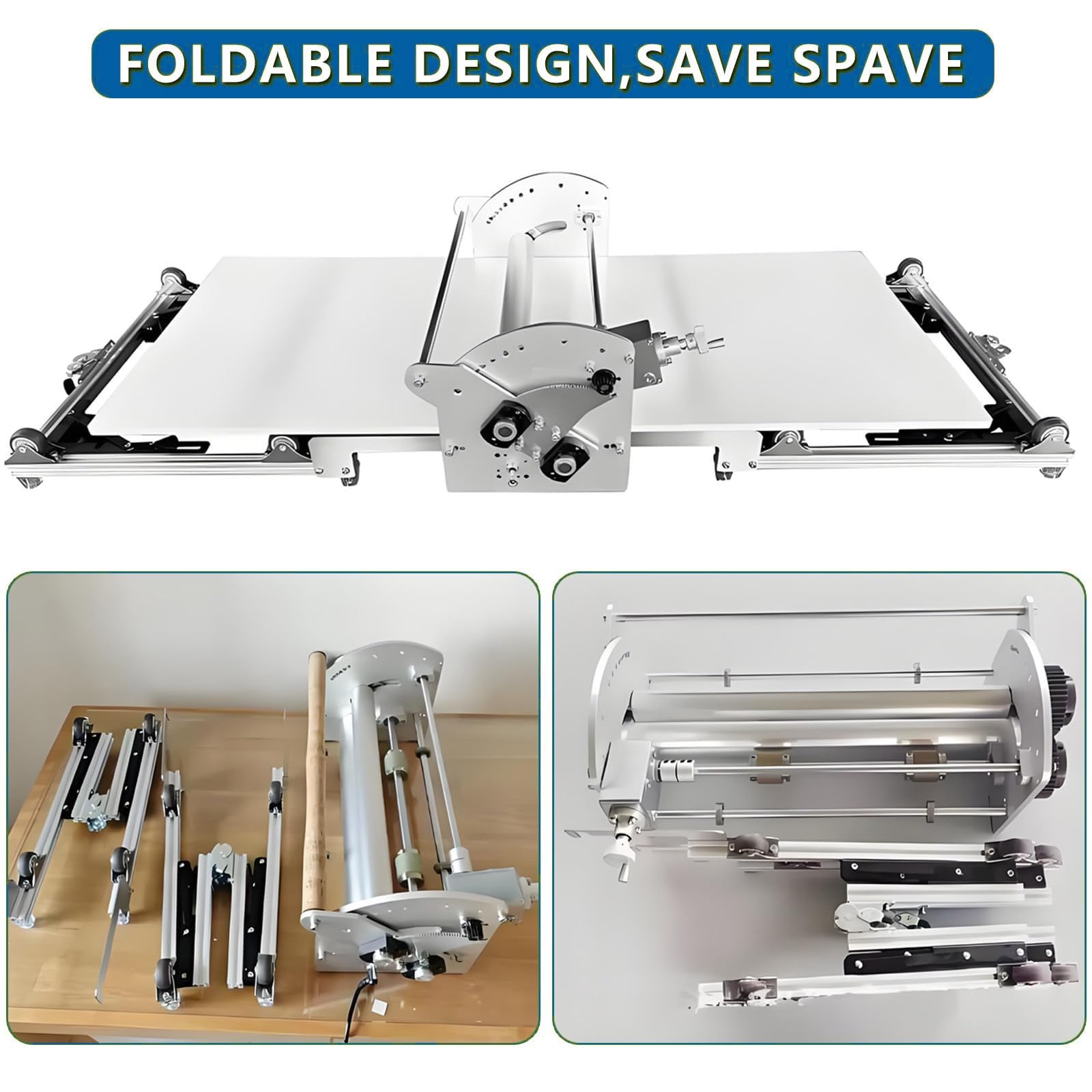Laminadora De Masa De Acero Inoxidable -Laminadora Masa Croissant Sobadora Plegable Profesional Alta Eficiencia, Acero Inoxidable, Grosor Ajustable 0.07"-1.18 "(2-30mm) Para PanaderíAs