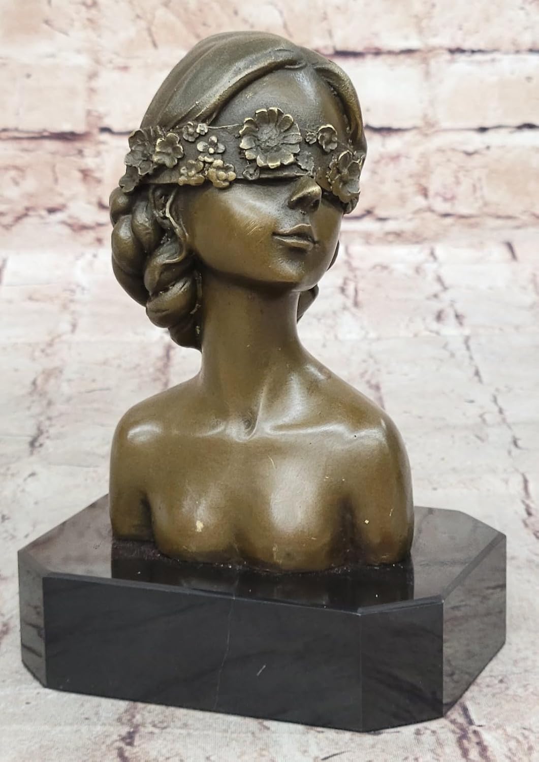 Genuine Bronze Sculpture of Masked Lady: Handcrafted Bust Figurine Figure Artwork Sale Home Décor by Finery Bronze