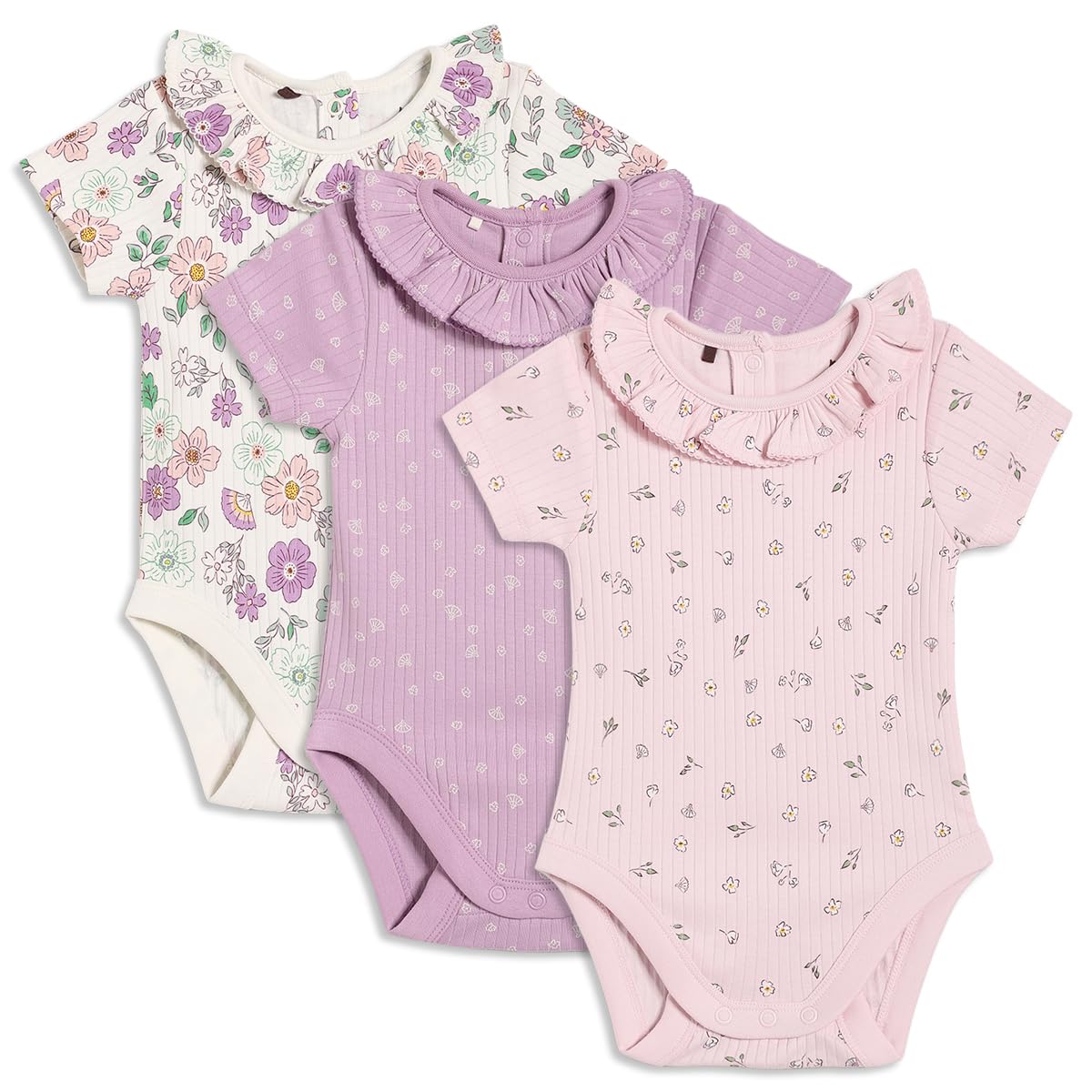 Mini Cuddles Women's Multi Baby Girls 3Pk Floral Printed Bodysuits, Colour (9-12M)
