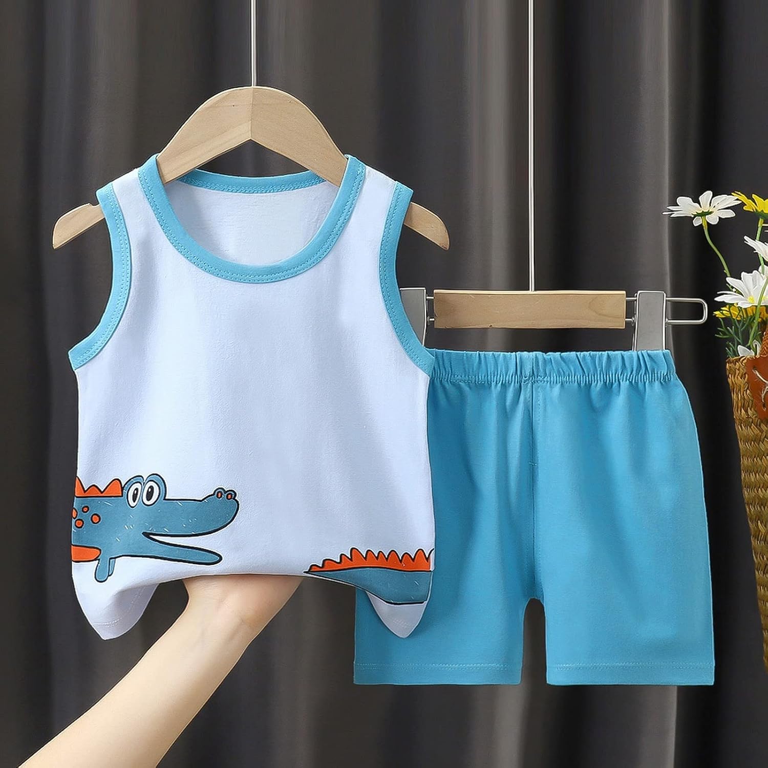 Boys Tank Tops and Shorts 2 Piece Athletic Outfits Cute Dinosaur 𝗟oungewear for Toddler Baby Boys Cotton 𝐏a𝐣ama Set