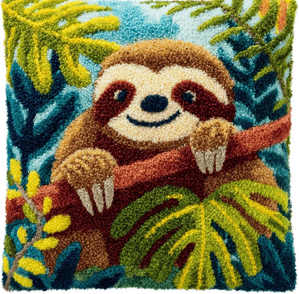 Kitquiver Latch Hook Kits Donkey for Adults,Jungle Sloth DIY Latch Hook Cushion Kits and Latch Rug Kits Cross-Stitch Embroidery Cushion Cover for Home Sofa Decoration 17X17 in