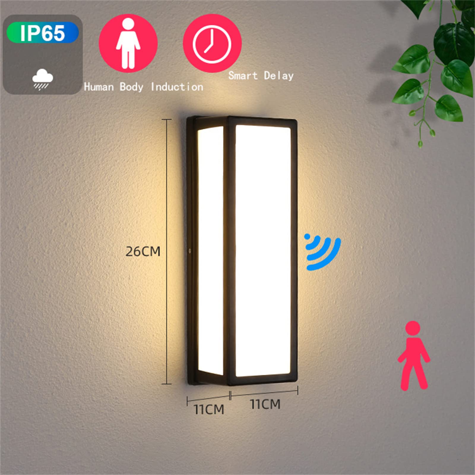 QYYZTQY Black Outdoor Lights with Motion Sensor Garden Lamp Mains Powered Waterproof IP65 Exterior Indoor Sconces 20W Aluminum Outside Wall Spotlights for Terrace Balcony (Cool White 6000K)