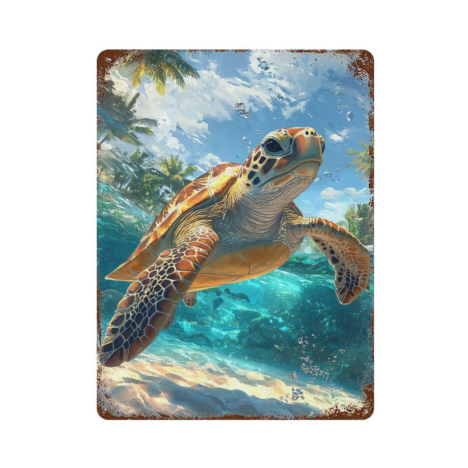 Ocean Turtle Paradise Vintage Rust Metal Sign 15.7"x11.8", Ideal for Bistro, Counter And Cafe Decor