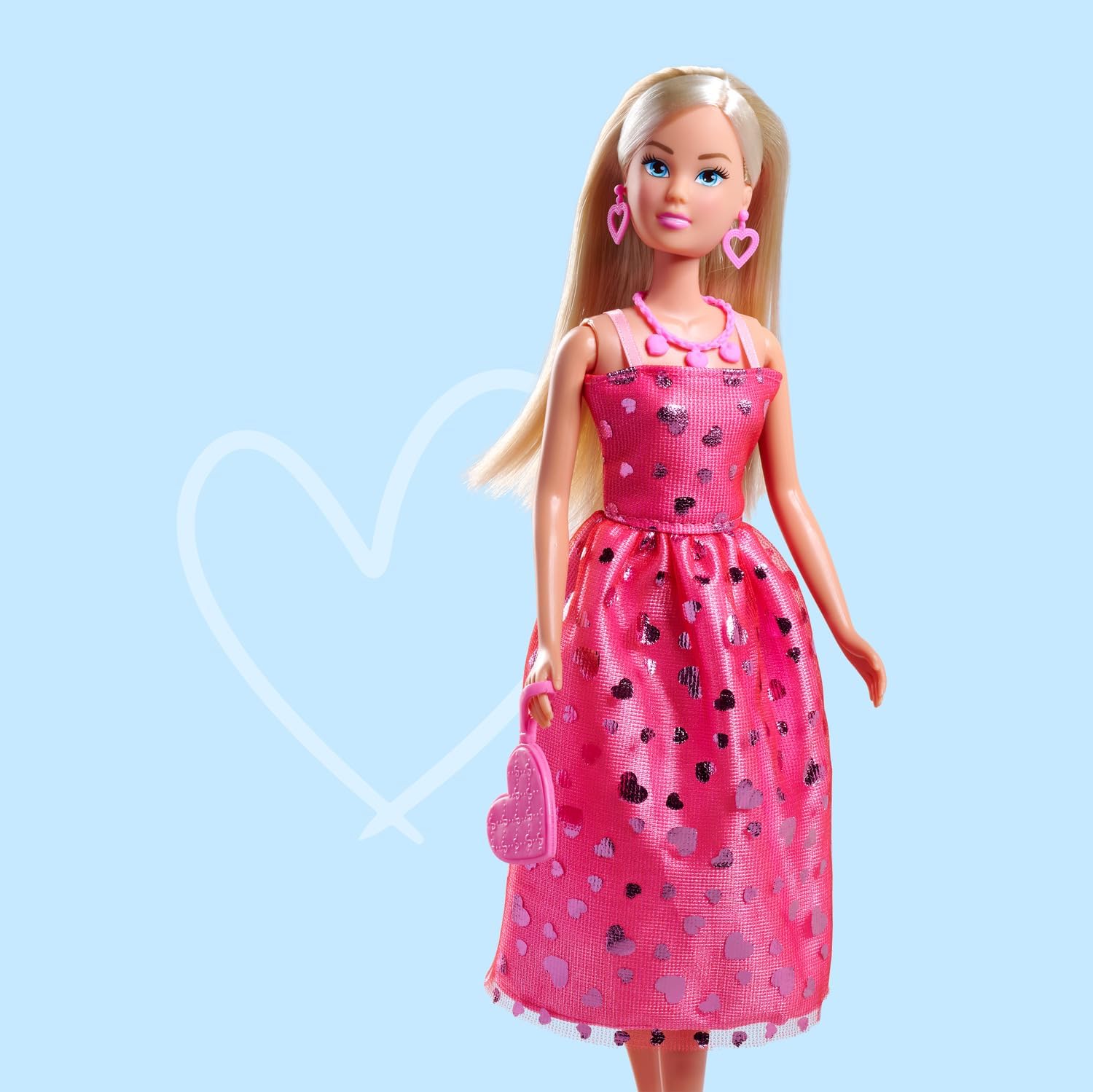Simba - Steffi Love Pink Evening Dress - Hearts - Handbag, Necklace, Earrings and Shoes - From 3 Years