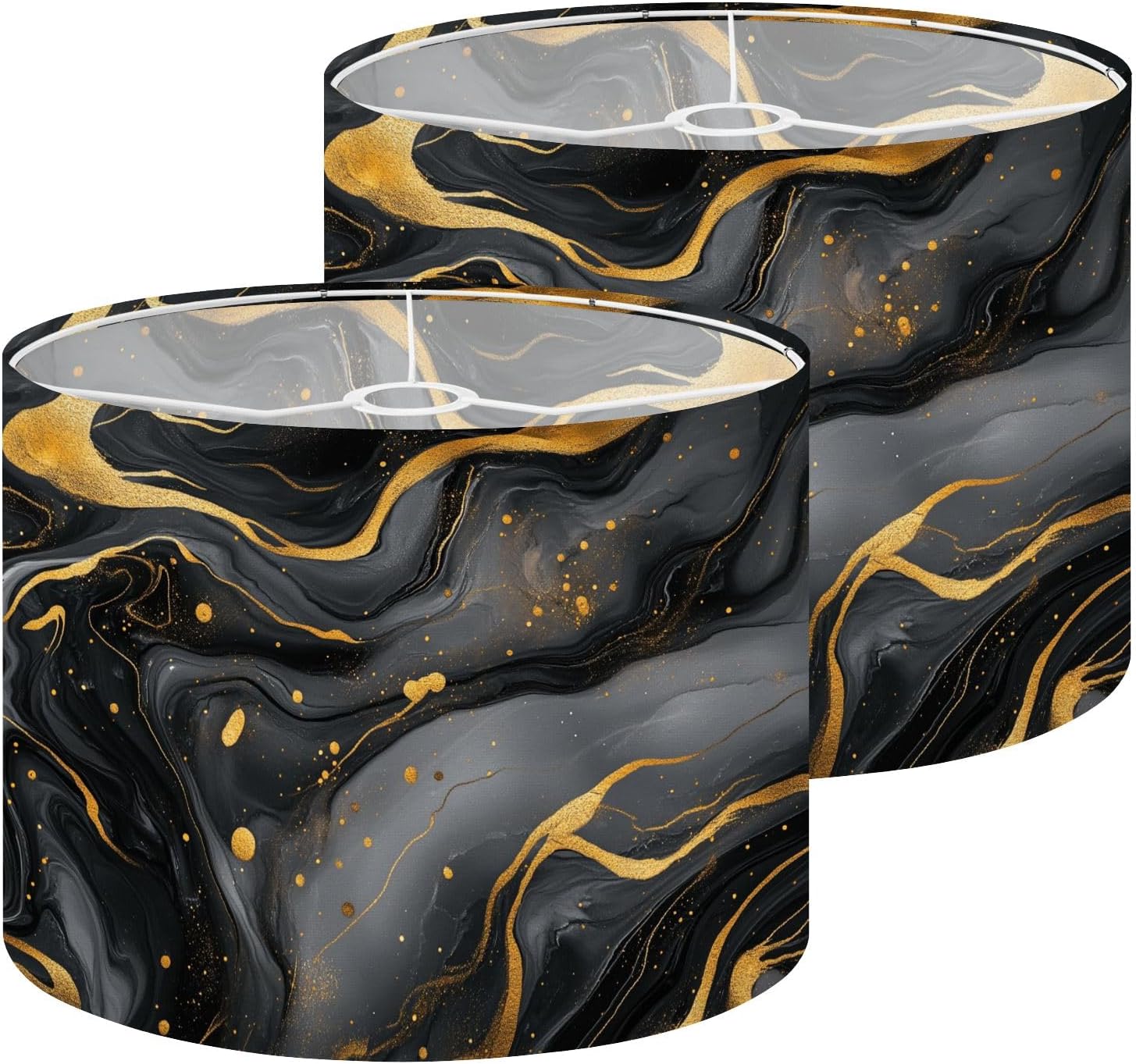 Lamp Shades Set of 2 Marble Swirling Patterns Gold Accents Dark Color Palette Smooth Drum Lampshades 8.9"x11"x11" for Table Lamps Floor Lamps Pendant Light Replacement Lamp Shade Easy Assembly
