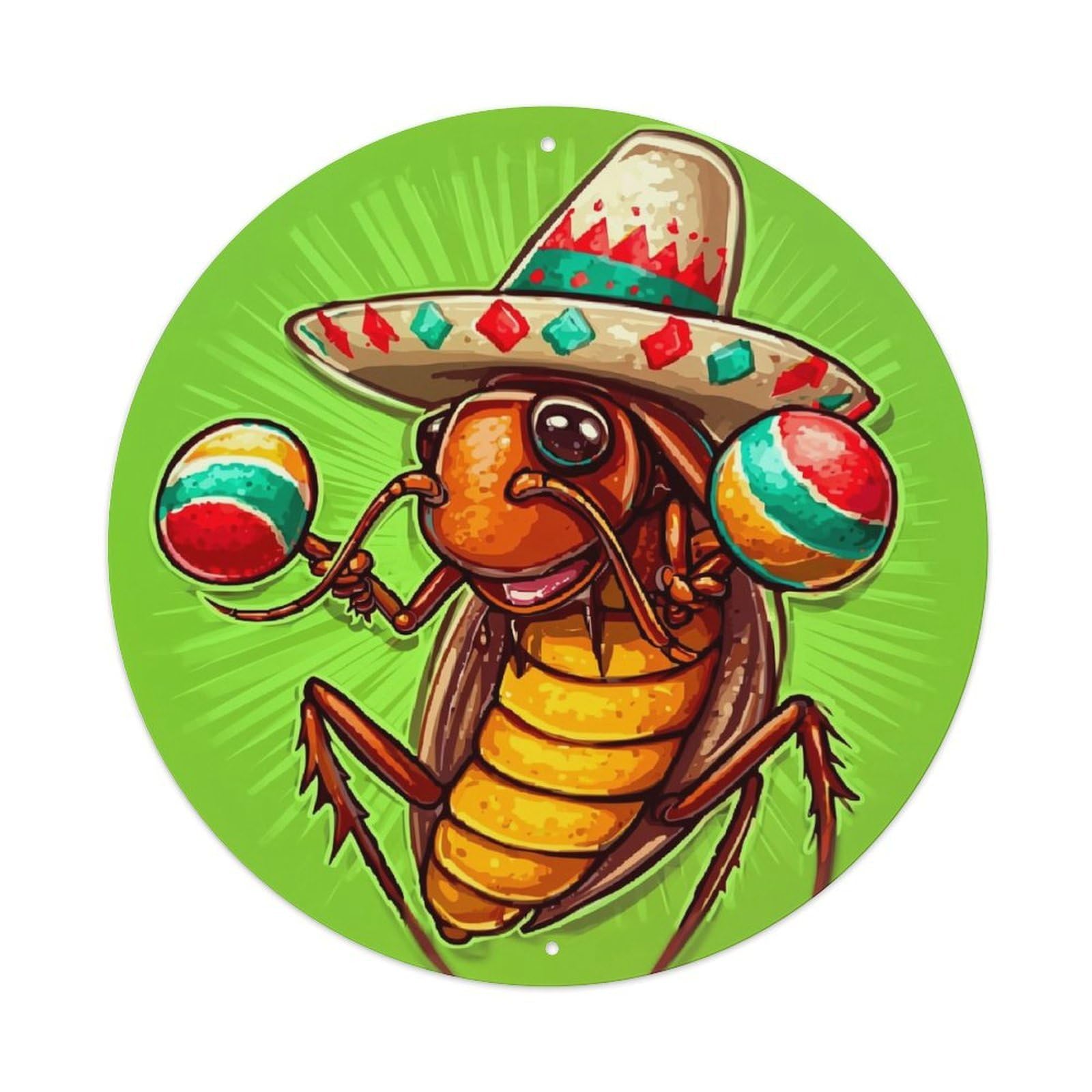 Jdyaojiesheng Vintage Mexican Hat Maracas Cricket Fun Round Tin Sign Retro Metal Wall Decor Metal Poster, Home Bar Garage Farmhouse Cafe Wall Art Decoration 8X8inch