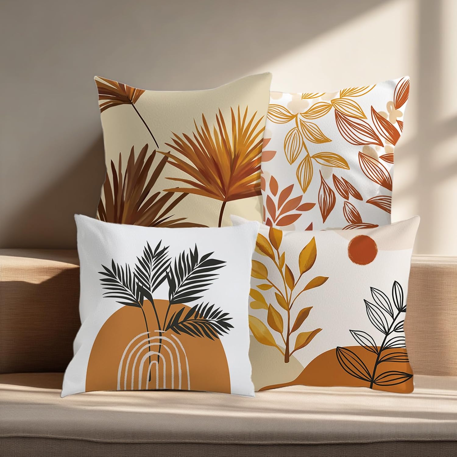 Bohemian Abstract Pillow Covers, Boho Arch Plant Sunset Palm Print, Decorative Throw Pillows for Couch, Tropical Botanical Cushion Covers, mid Century Modern - Image 3