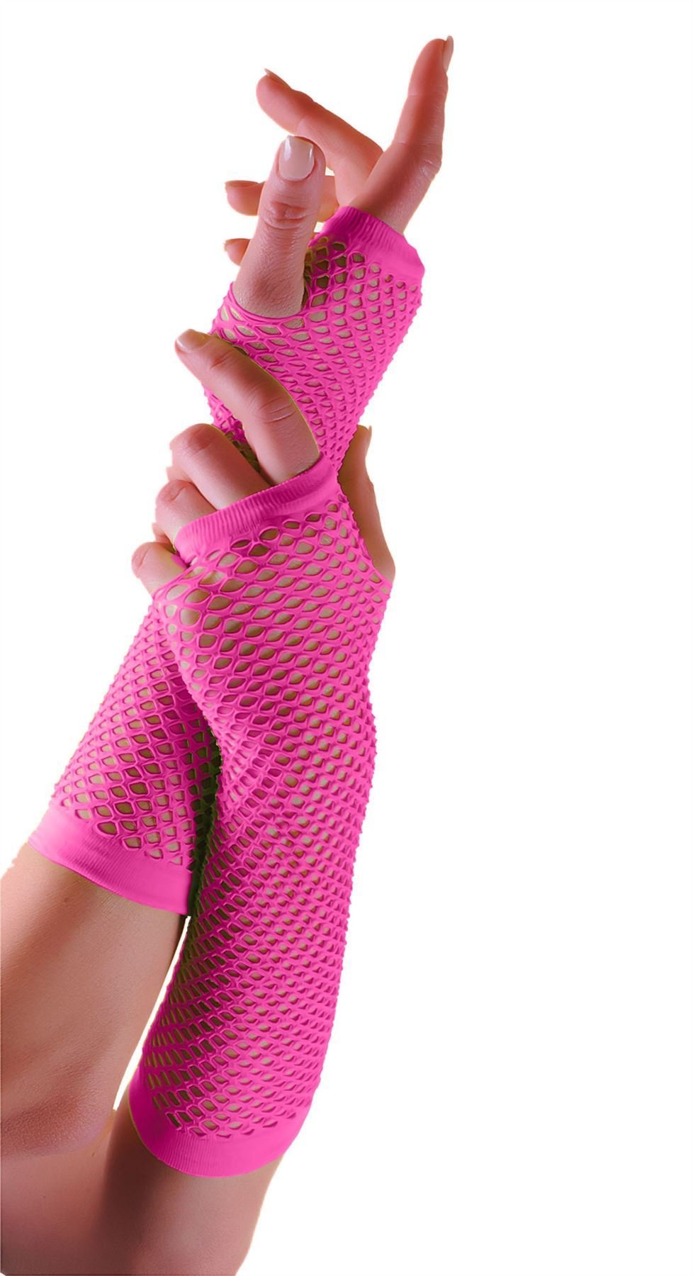 Crazy Chick Women's Pink New Long Fishnet Gloves Assorted Colours Fingerless Gloves, Party Fancy Dress Tutu, Neon Fishnet Gloves (Pink)