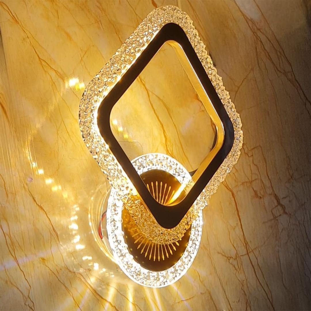 GLASS CITY Modern Crystal LED Wall Light, Decorative Wall Lamp with Warm White Lighting for Living Room, Bedroom, Hallway, Staircase & Home Décor (Pack of 2)-image-28