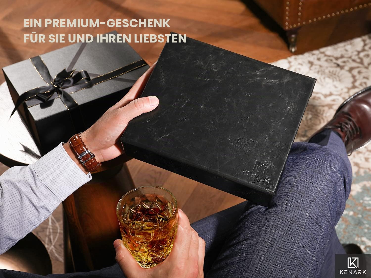 KK7 PLUS-BK Faraday Box mit 2 Fächern, Großes Design zur Signalabschirmung für Autoschlüssel, Keyless Schutz, Premium Verarbeitung | 2 Steckplätze, RFID-Signalblockierung, Diebstahlschutz, Vintage-Faraday-Käfig, hochwertiges Protein-Leder