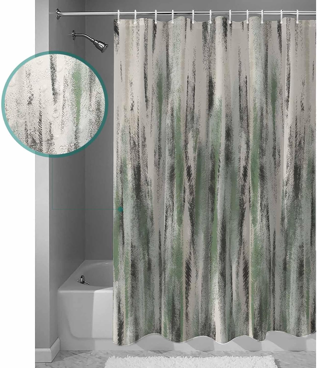 Dark Green Beige Ombre Shower Curtain Set - Standard 72" x 72" Washable Bathtub Curtain with 12 Hooks, Modern Oil Painting Abstract Art Aesthetics Waterproof Fabric Stall Shower Curtains for Bathroom