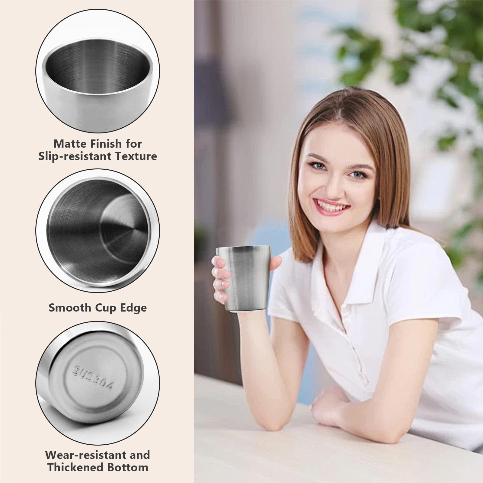 LYFJXX 6 Pack Stainless Steel Cup, Double Wall Vacuum Water Glasses, 10oz Reusable Metal Beer Cups - Image 3