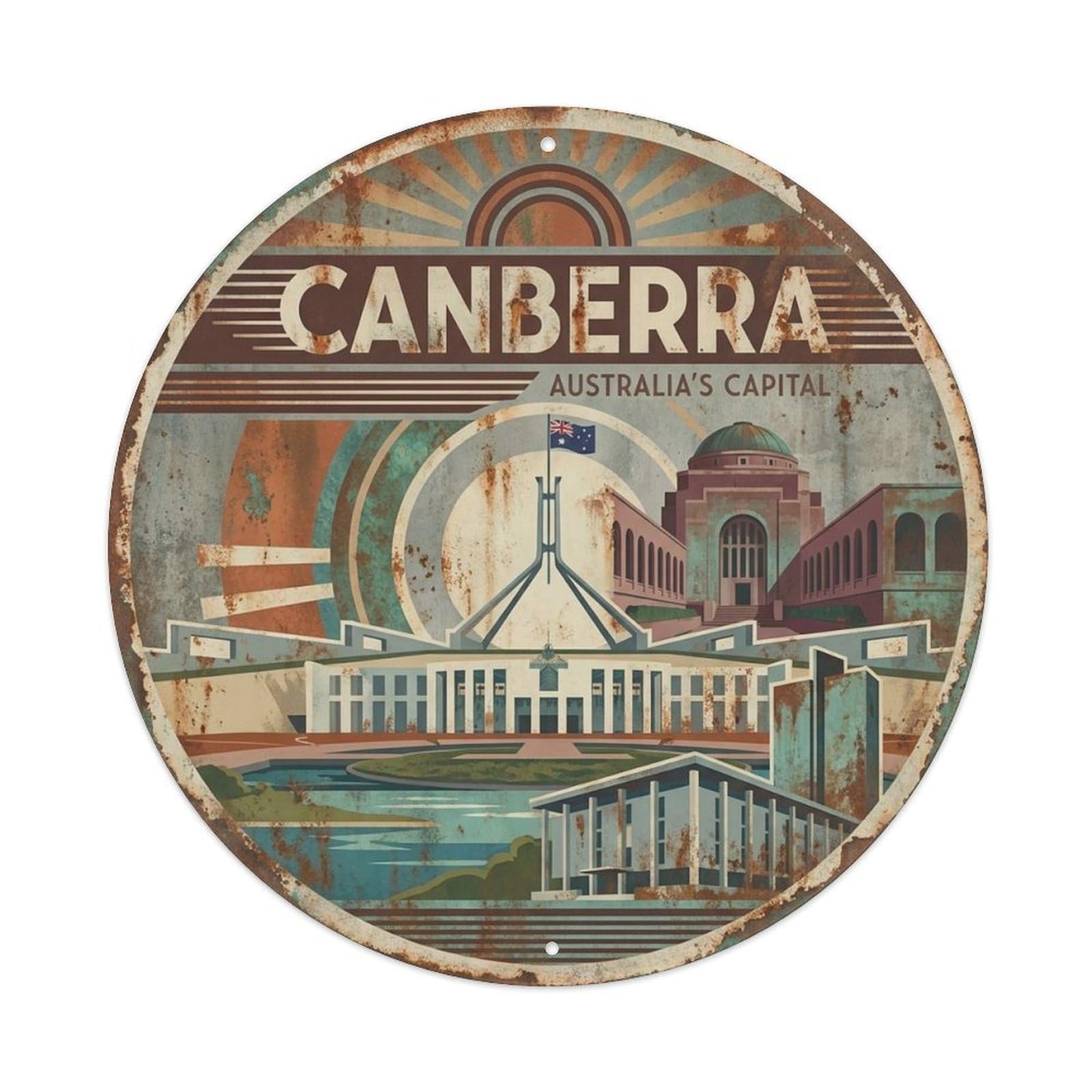 Olyhtr 8X8inch Classic Style Vintage Australia Canberra Travel Landmark Metal Tin Sign
