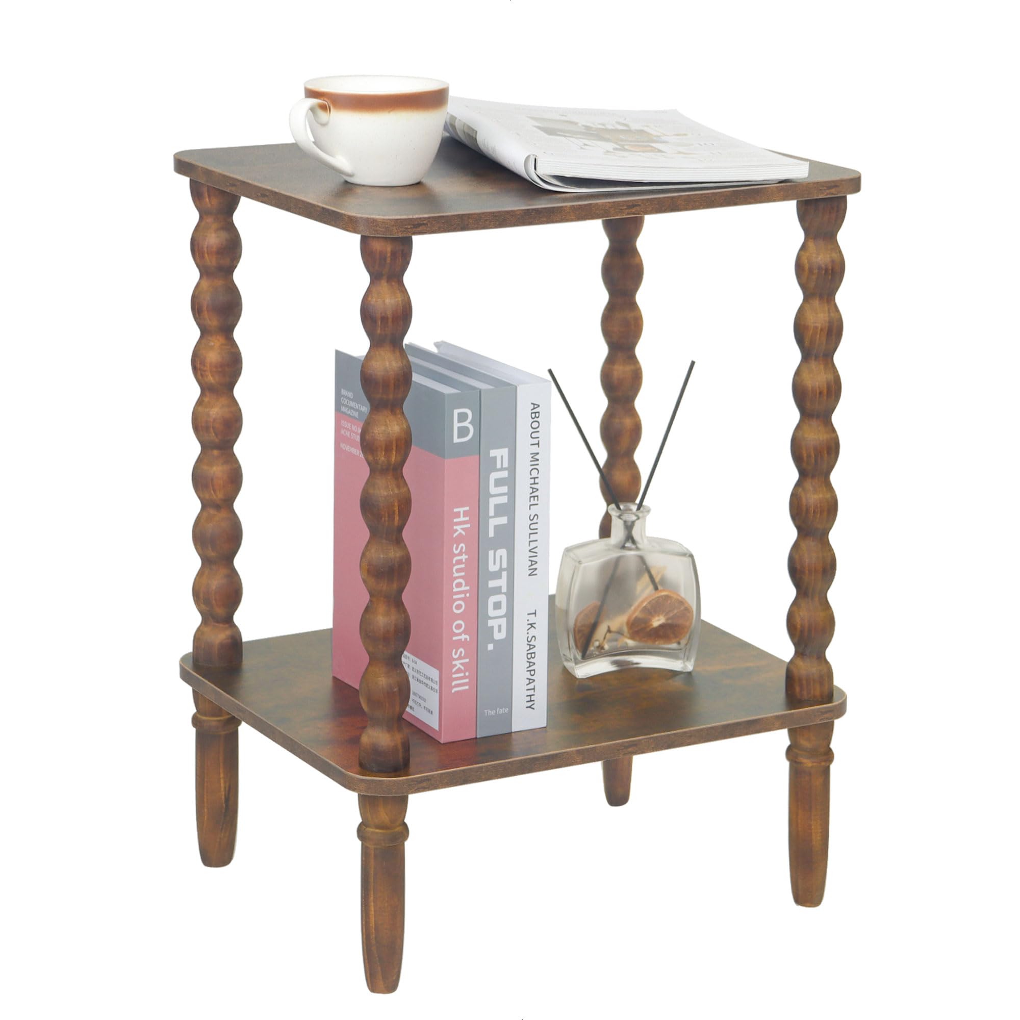 Side Table, Small End Table with Storage Shelf, 2-Tier Small Coffee Tables Living Room for Bedroom, Narrow Spaces (Rustic Brown)