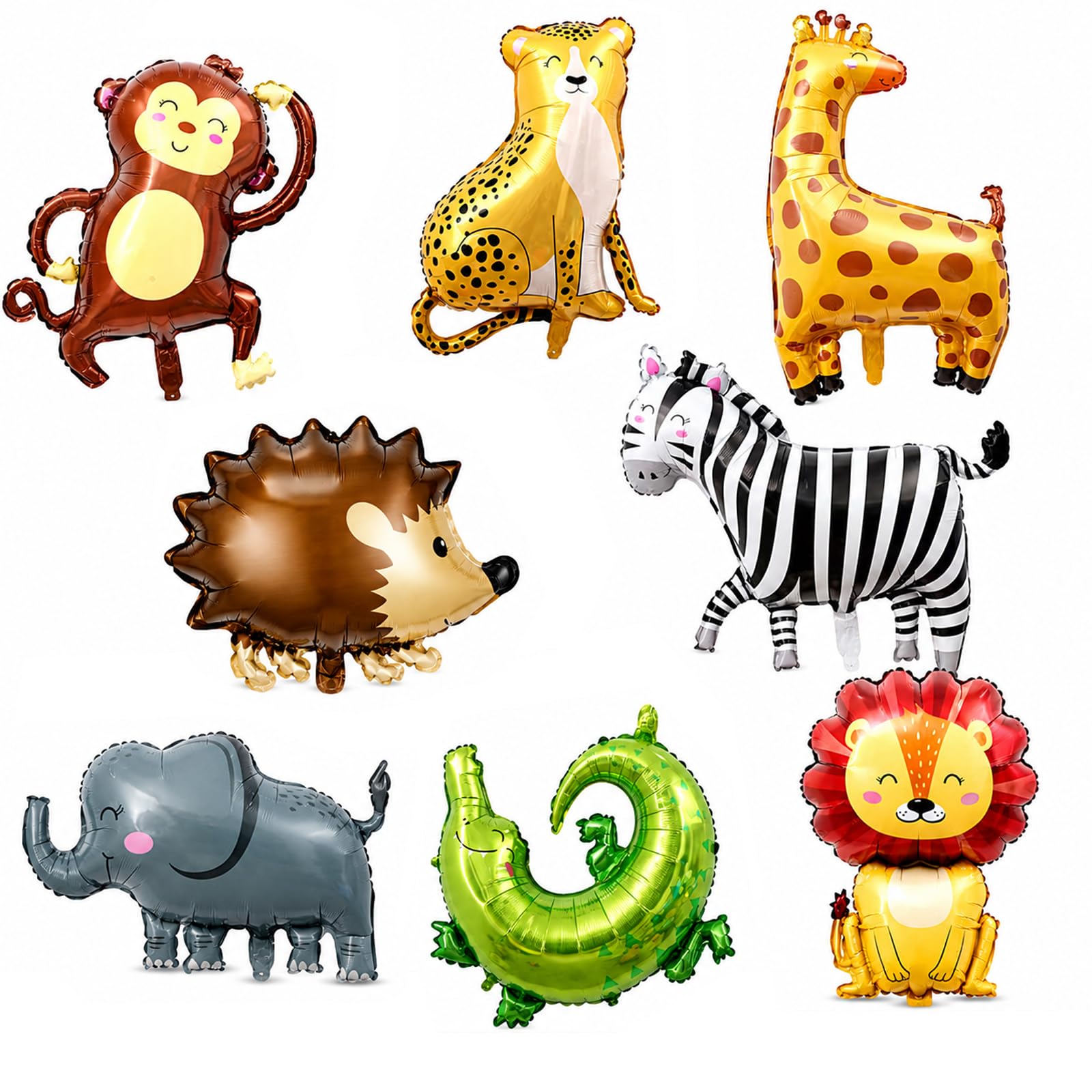 Bolosa Jungle Safari Animal Balloons, 8 Pcs Animal Foil Balloons with Lion Zebra Elephant Monkey Giraffe, Animal Foil Balloons,Jungle Birthday Decorations for Kids Wild One Zoo Baby Shower Party Decor