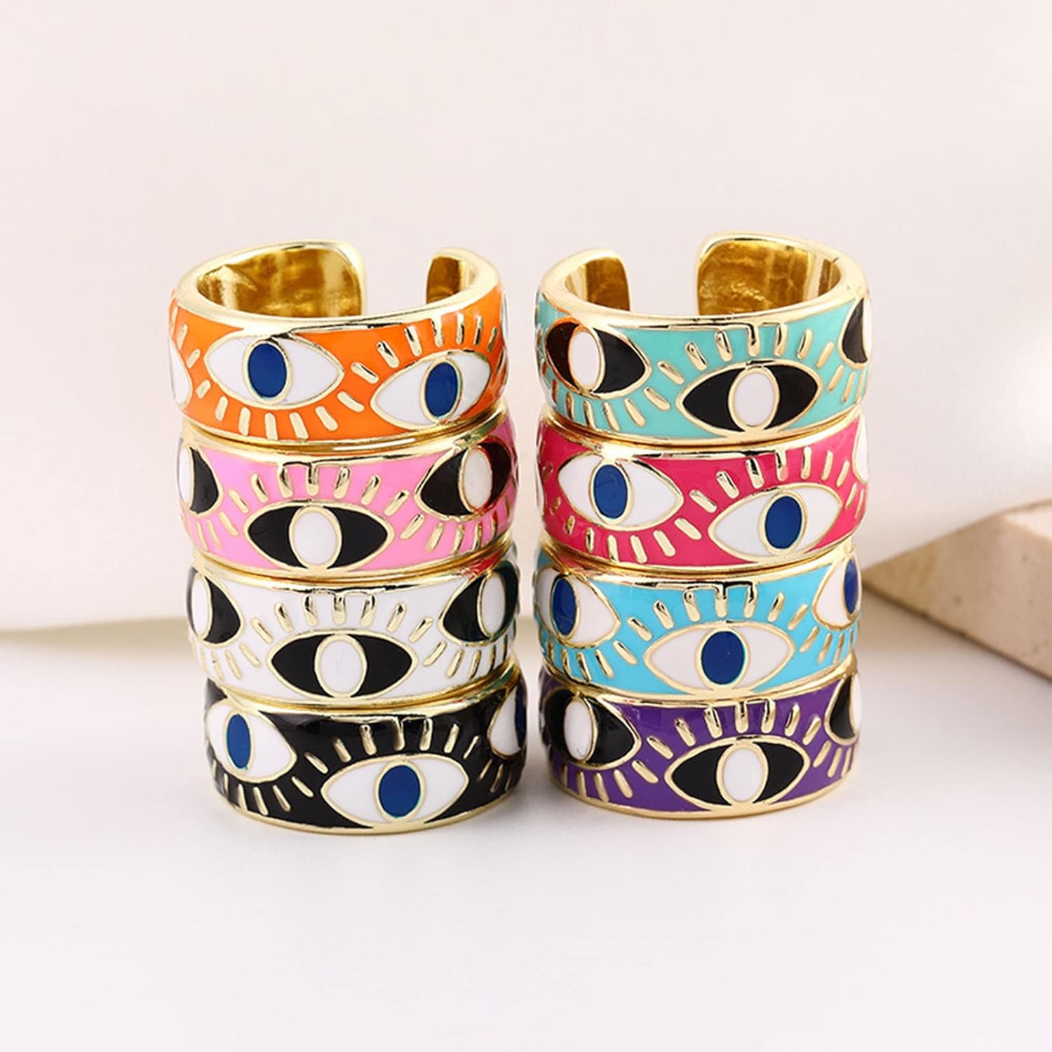 Chunky Gold Rings for Women Non Tarnish Evil Eye Ring Stackable Open Rings Trendy Statement Women Rings - Image 5